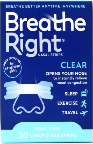 Breathe Right Nasal Strips Clear For Sensitive Skin Large 30 Each (Pack of 7)