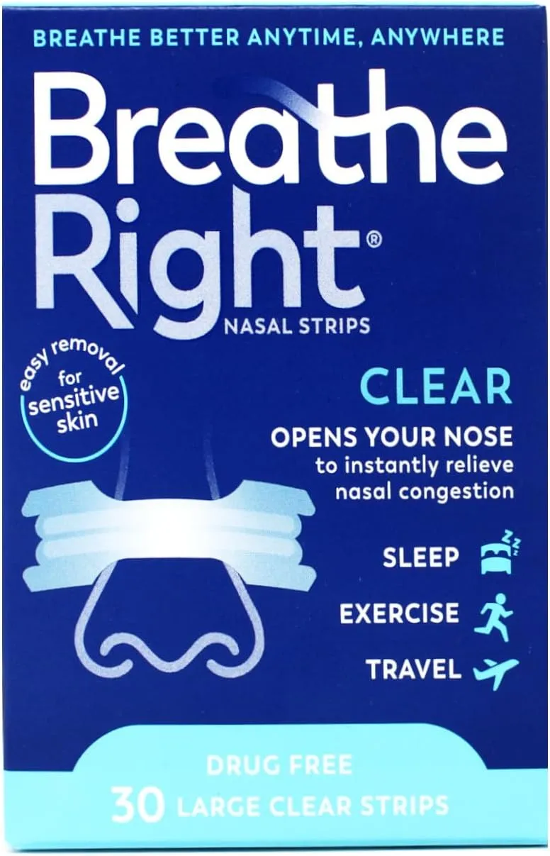 Breathe Right Nasal Strips Clear For Sensitive Skin Large 30 Each (Pack of 7)