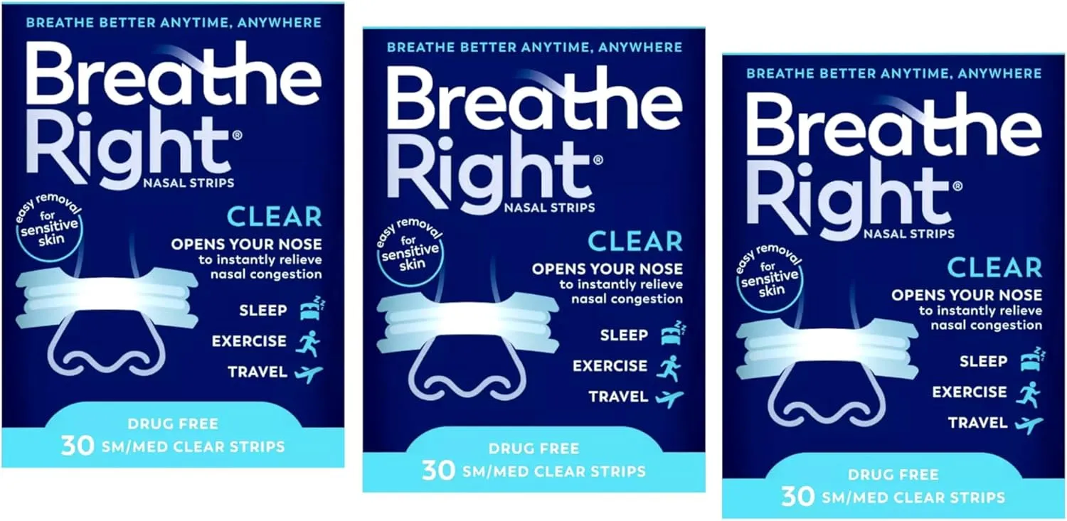 Breathe Right Nasal Strips Clear Small/Medium 30 Each (Pack of 3)