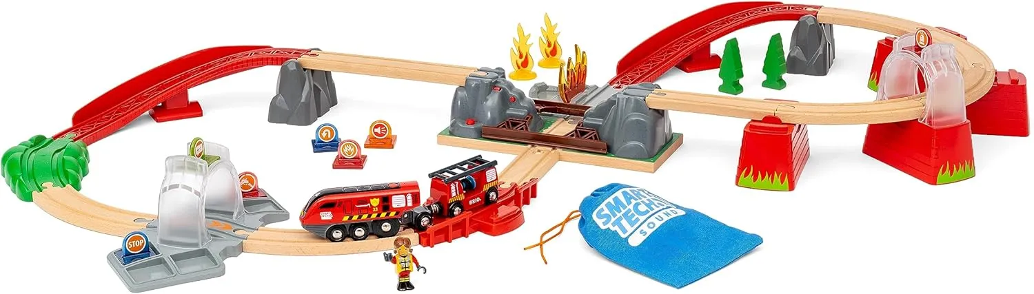 BRIO World – 36004 Smart Tech Sound Fire Rescue Set | 41-Piece Battery-Powered Toy Train Set for Kids Age 3 Years Up
