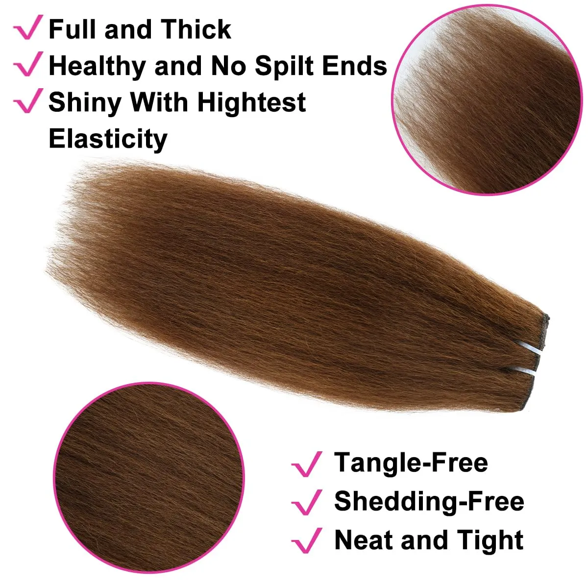 Brown Yaki Straight Clip ins for Black Women Full Head unprocessed Brazilian Remy Human Hair Extensions 22 Inch Seamless Clip ins Human Hair with 20Clips Double Weft 100g Natural Black