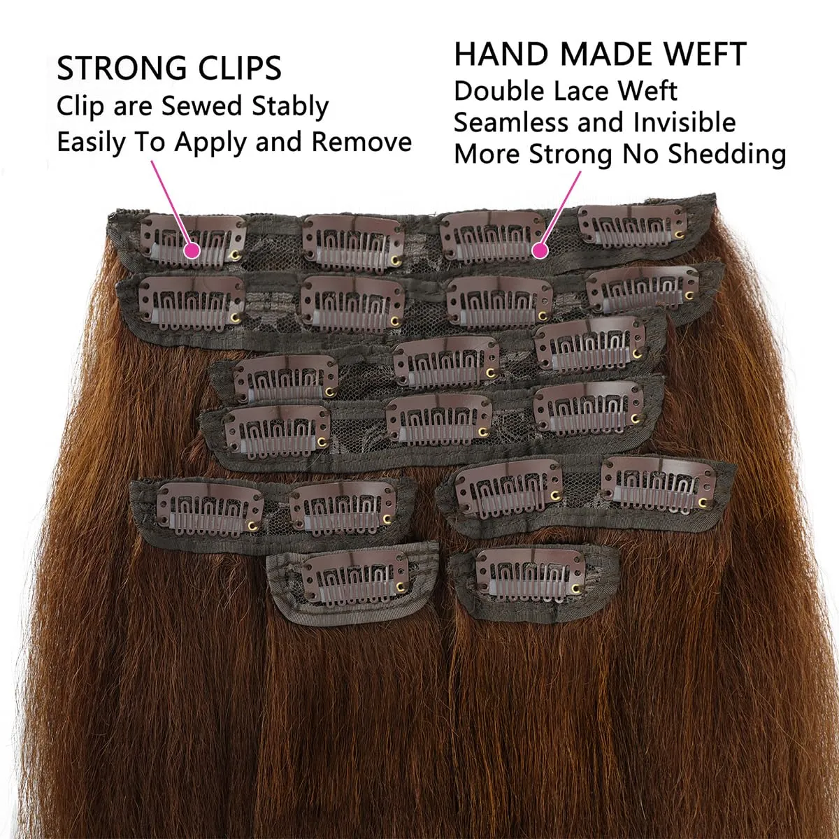 Brown Yaki Straight Clip ins for Black Women Full Head unprocessed Brazilian Remy Human Hair Extensions 22 Inch Seamless Clip ins Human Hair with 20Clips Double Weft 100g Natural Black