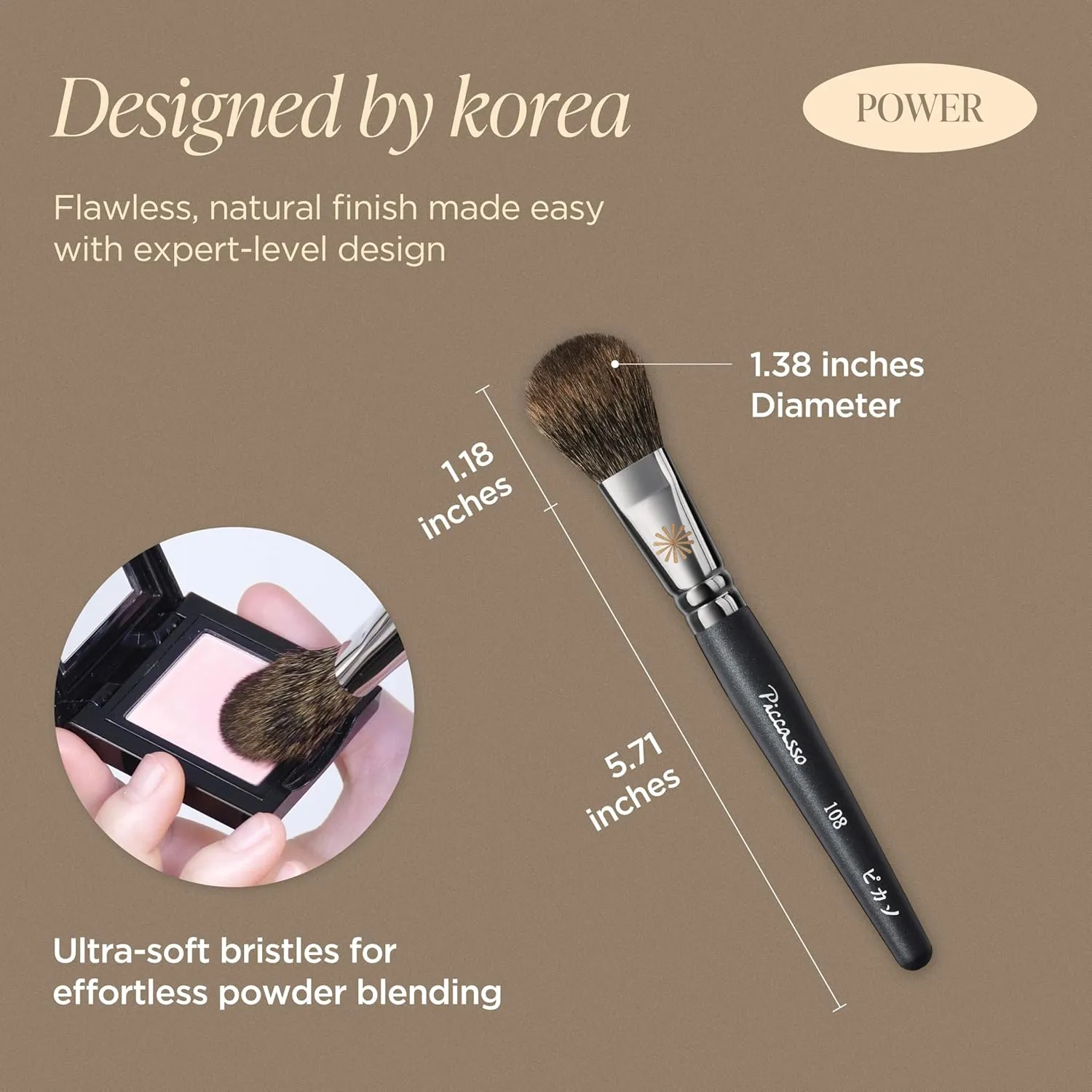 Brush 108 Blusher Brush – Gray Squirrel Hair Blush Brush for Smooth and Radiant Cheek Makeup, Soft and Fluffy Bristles for Long-Lasting Color, Professional Korean Makeup Brush