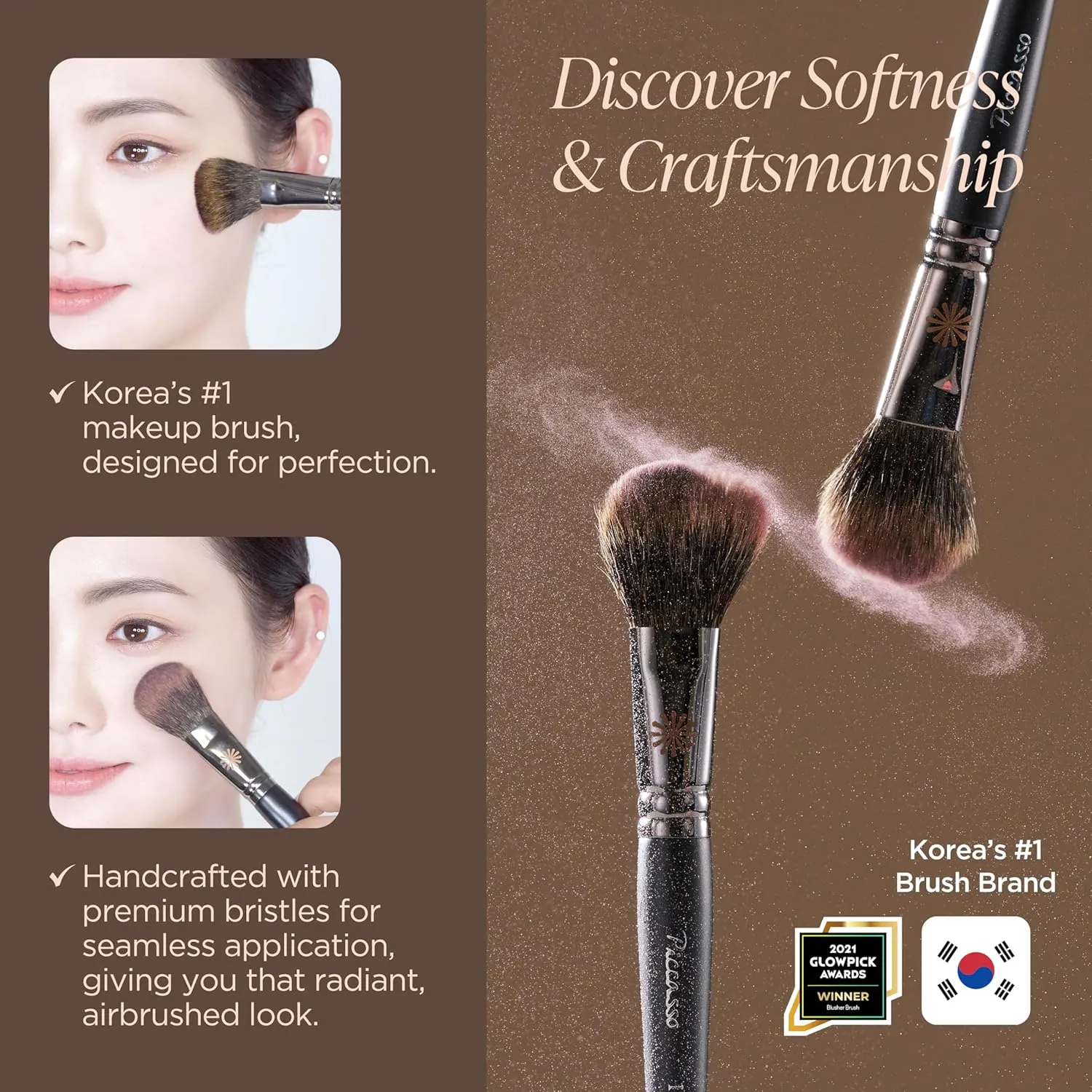 Brush 108 Blusher Brush – Gray Squirrel Hair Blush Brush for Smooth and Radiant Cheek Makeup, Soft and Fluffy Bristles for Long-Lasting Color, Professional Korean Makeup Brush