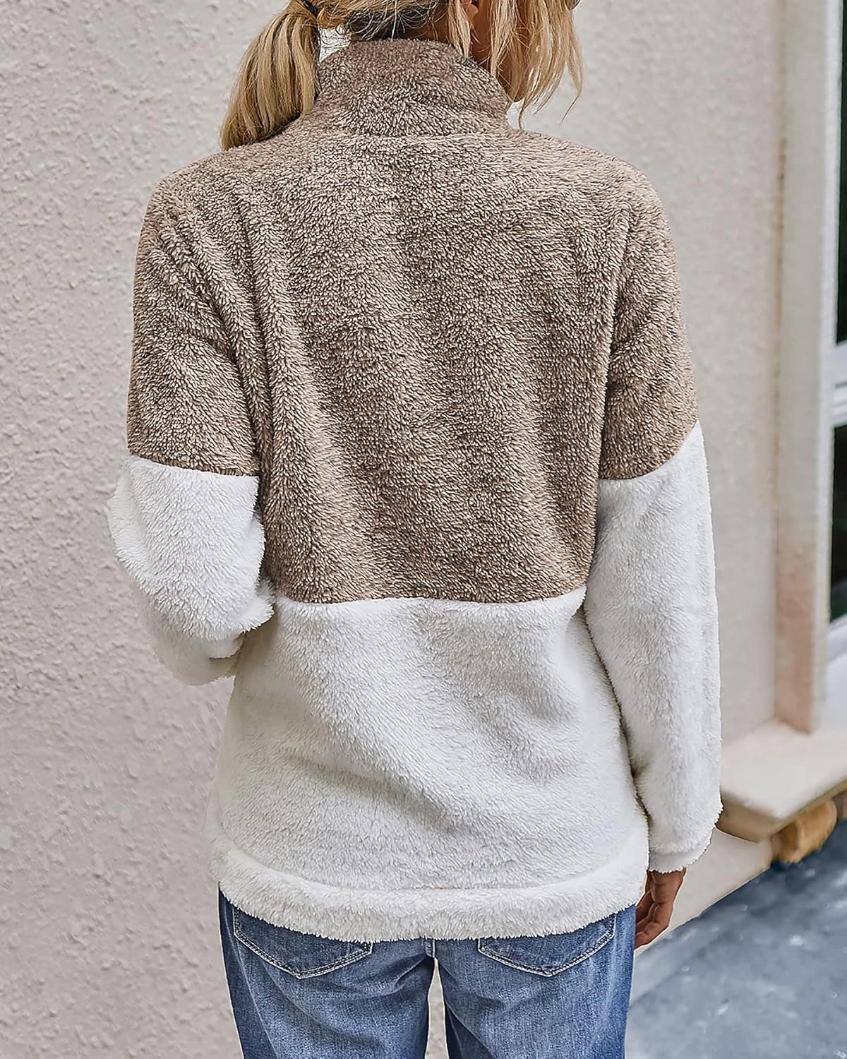 BTFBM Women Sherpa Pullover Quarter Zip Long Sleeve Fluffy Soft Fleece Jackets Sweaters Sweatshirts Hoodies Outwear Coat