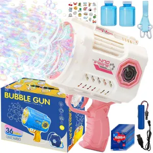 Bubble Gun, No Dip Bubble Blaster Gun for Kids & Adults, 9000  Bubbles Per Min Bubbles & LED Lights Bubble Machine Gun, Summer Outdoor Toys Gifts for Girls Birthday Party Wedding