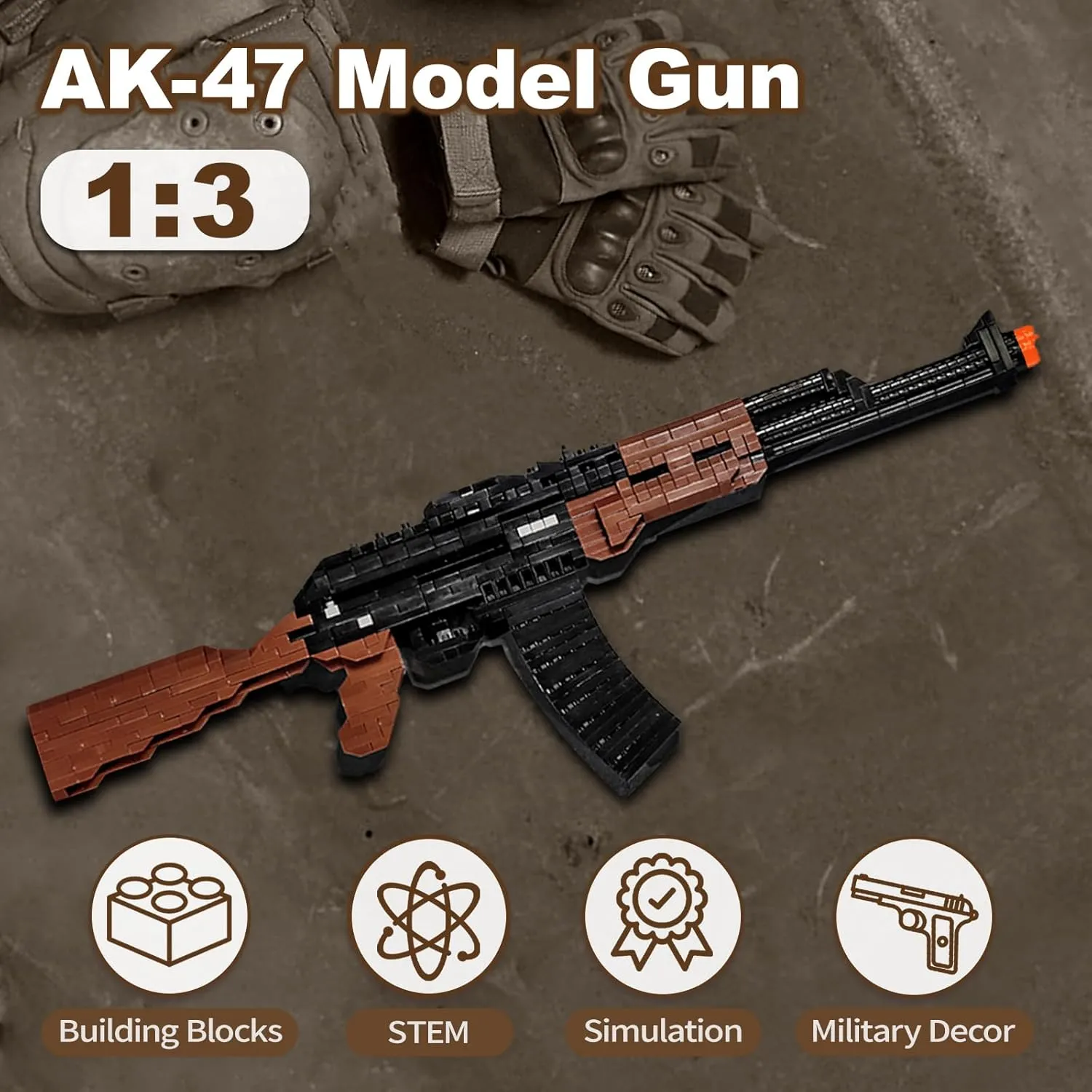 Building Blocks Gun Set 630 PCS Micro Bricks,1:3 AK-47 Model Gun, DIY Assembling Guns Building Toys for Age 14 ,Splicing Brick Gun Model Kit