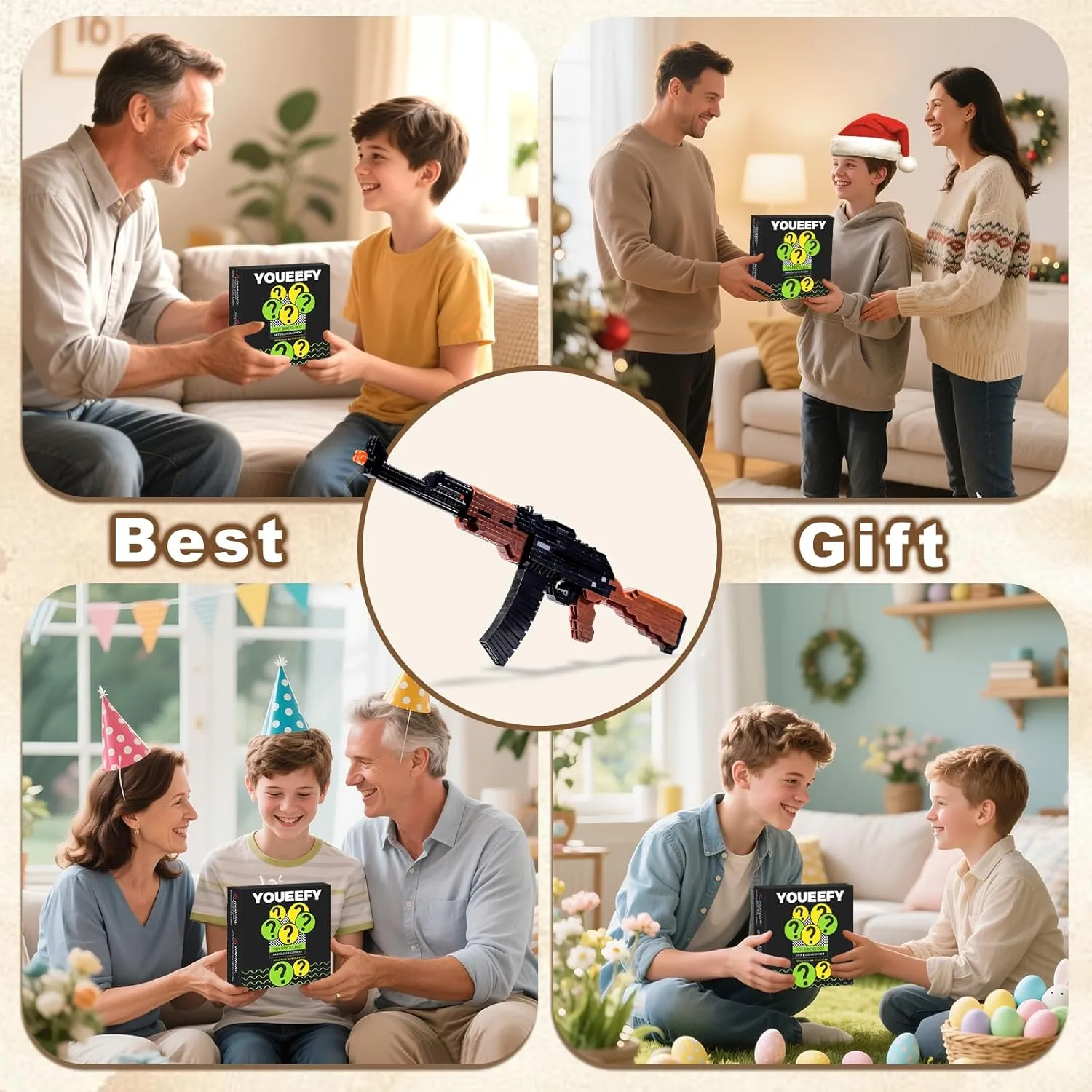 Building Blocks Gun Set 630 PCS Micro Bricks,1:3 AK-47 Model Gun, DIY Assembling Guns Building Toys for Age 14 ,Splicing Brick Gun Model Kit