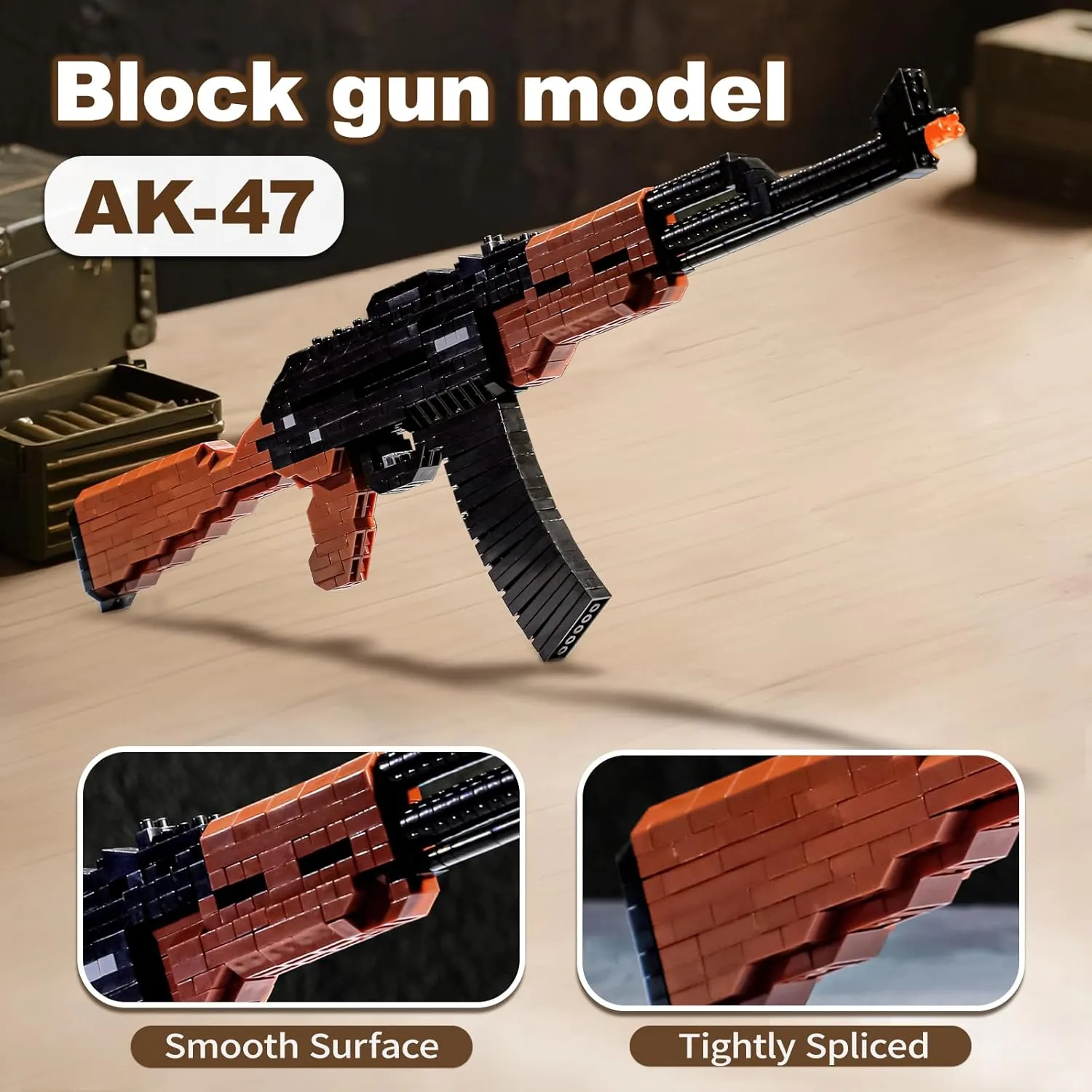 Building Blocks Gun Set 630 PCS Micro Bricks,1:3 AK-47 Model Gun, DIY Assembling Guns Building Toys for Age 14 ,Splicing Brick Gun Model Kit