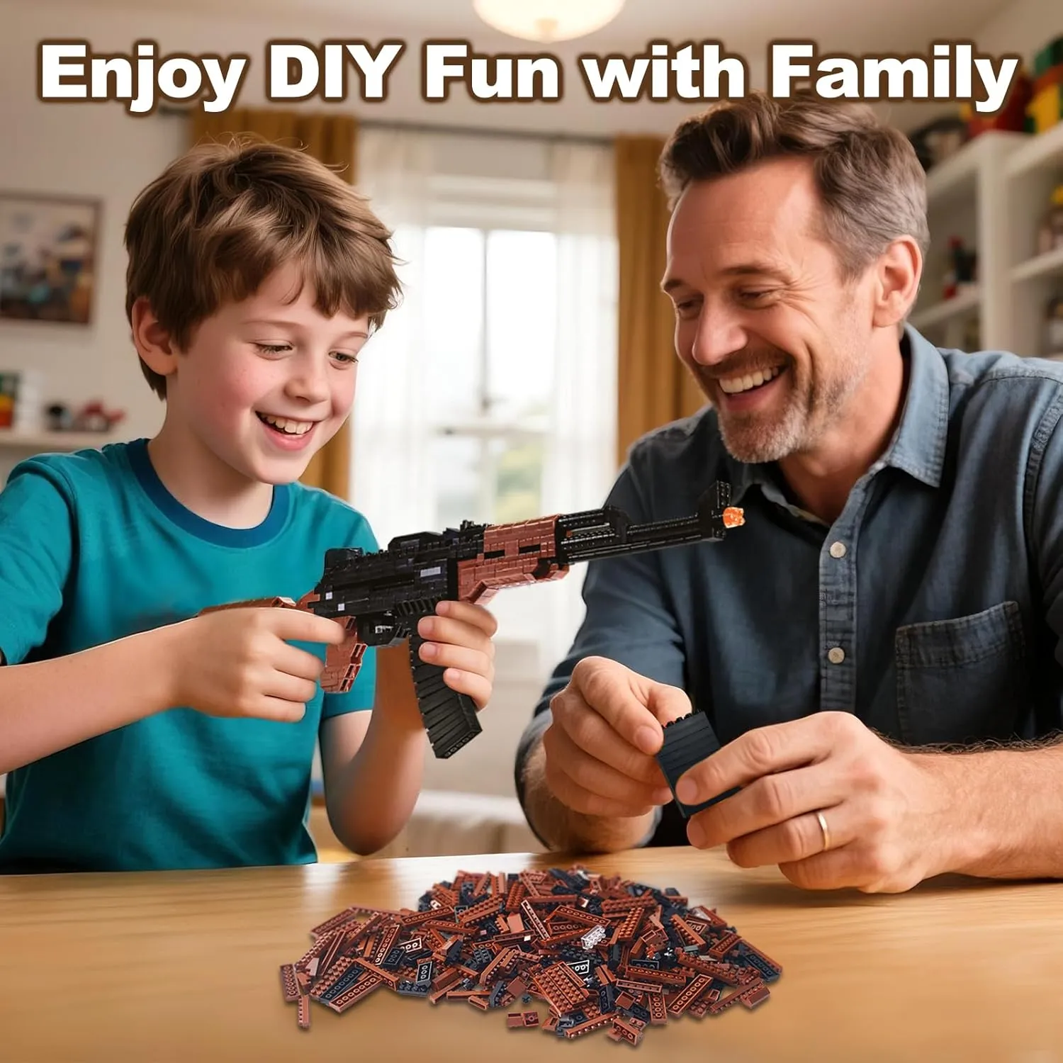 Building Blocks Gun Set 630 PCS Micro Bricks,1:3 AK-47 Model Gun, DIY Assembling Guns Building Toys for Age 14 ,Splicing Brick Gun Model Kit
