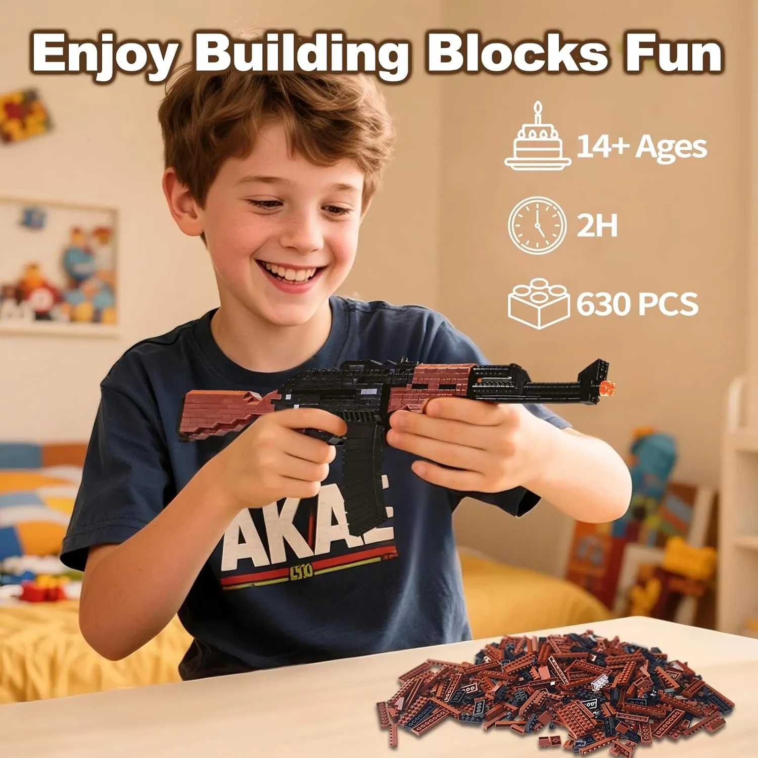 Building Blocks Gun Set 630 PCS Micro Bricks,1:3 AK-47 Model Gun, DIY Assembling Guns Building Toys for Age 14 ,Splicing Brick Gun Model Kit
