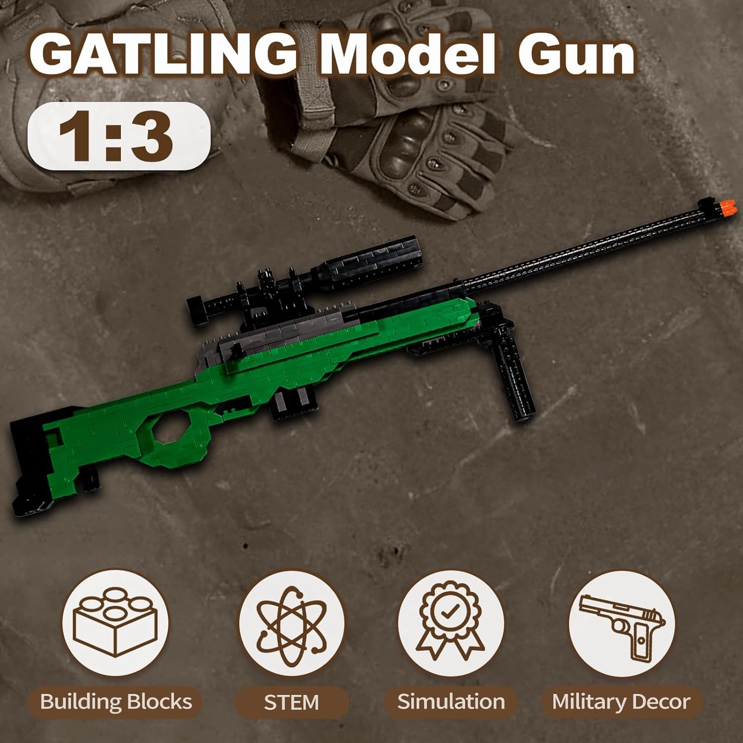 Building Blocks Gun Set 608 PCS Micro Bricks,1:3 AWM Model Gun, DIY Assembling Guns Building Toys for Age 14 ,Splicing Brick Gun Model Kit