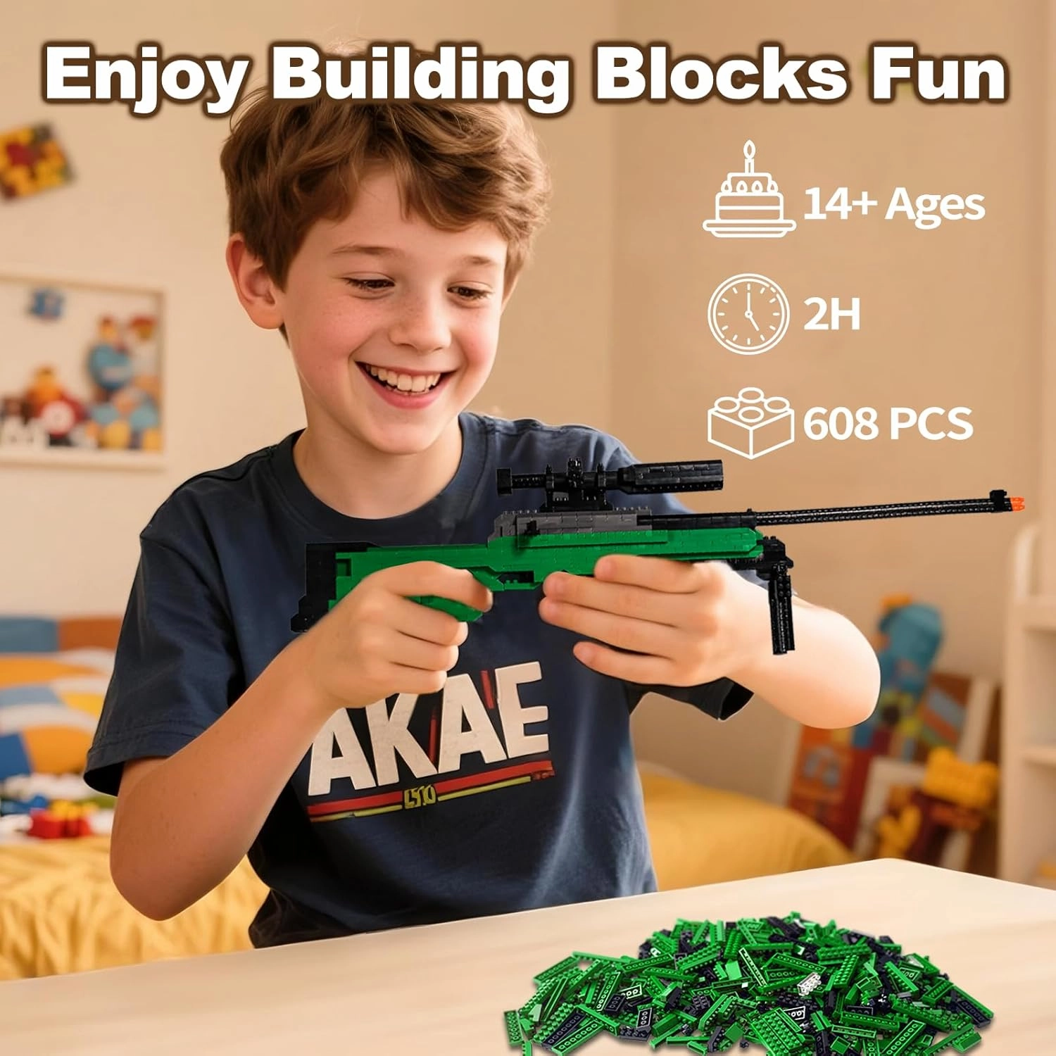 Building Blocks Gun Set 608 PCS Micro Bricks,1:3 AWM Model Gun, DIY Assembling Guns Building Toys for Age 14 ,Splicing Brick Gun Model Kit