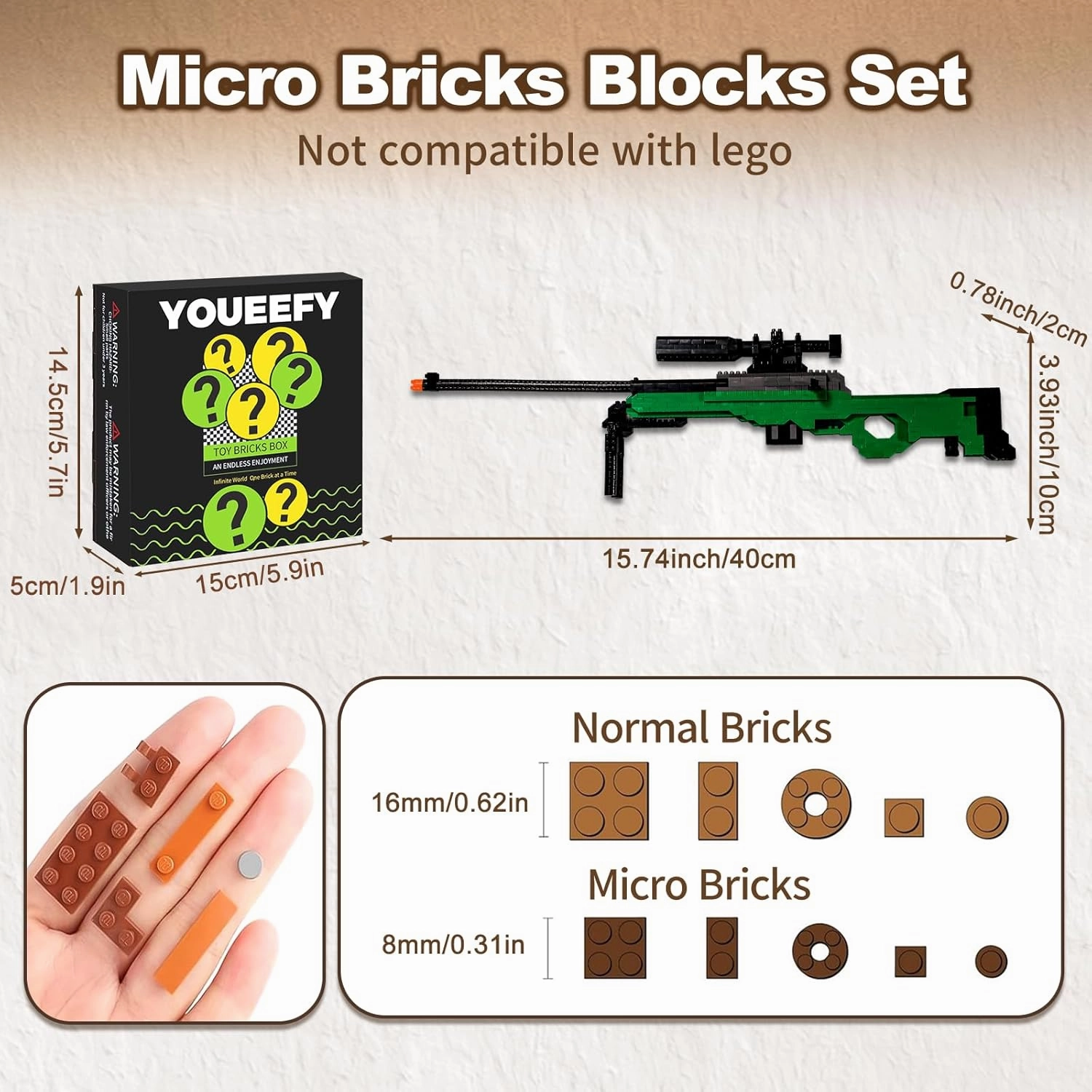 Building Blocks Gun Set 608 PCS Micro Bricks,1:3 AWM Model Gun, DIY Assembling Guns Building Toys for Age 14 ,Splicing Brick Gun Model Kit