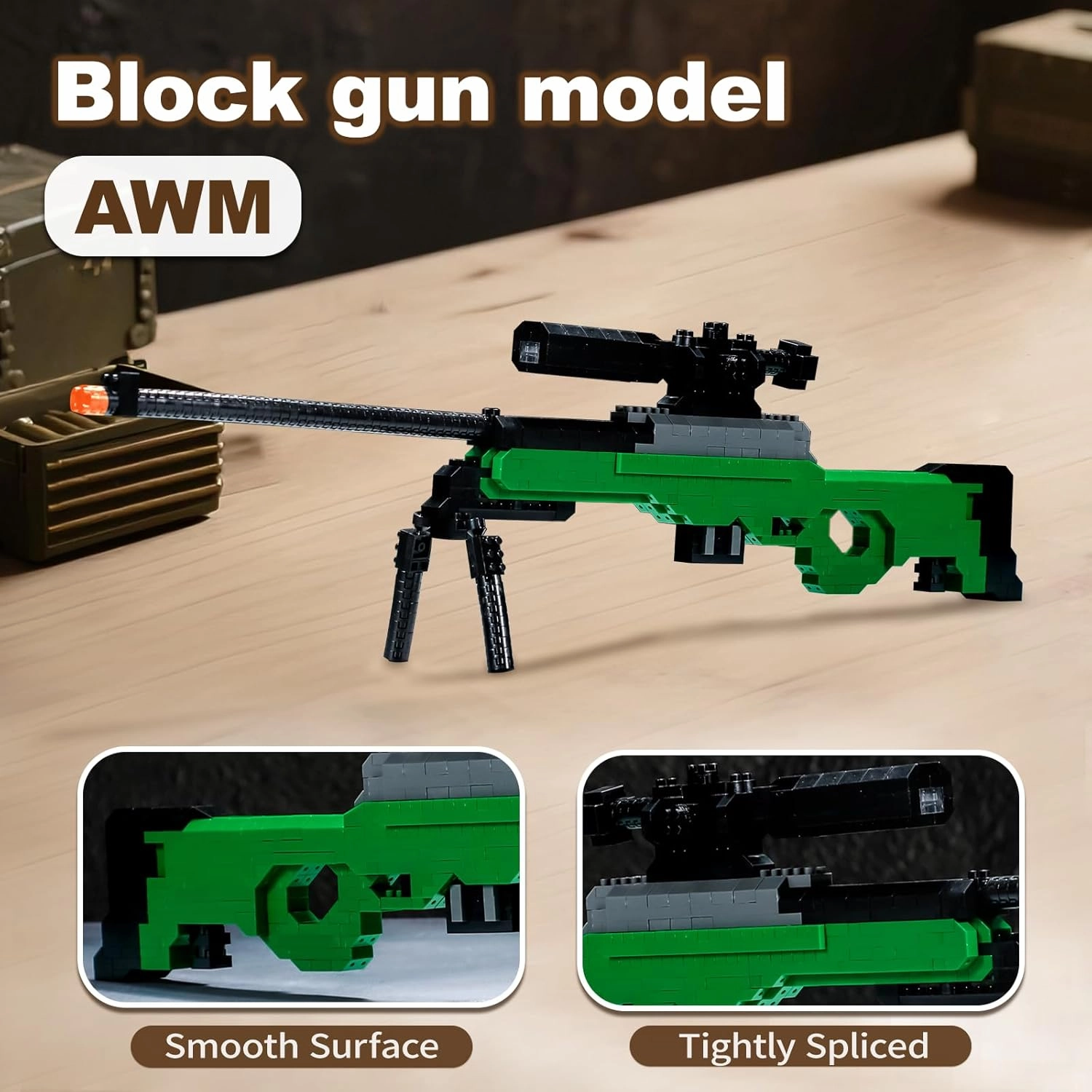 Building Blocks Gun Set 608 PCS Micro Bricks,1:3 AWM Model Gun, DIY Assembling Guns Building Toys for Age 14 ,Splicing Brick Gun Model Kit