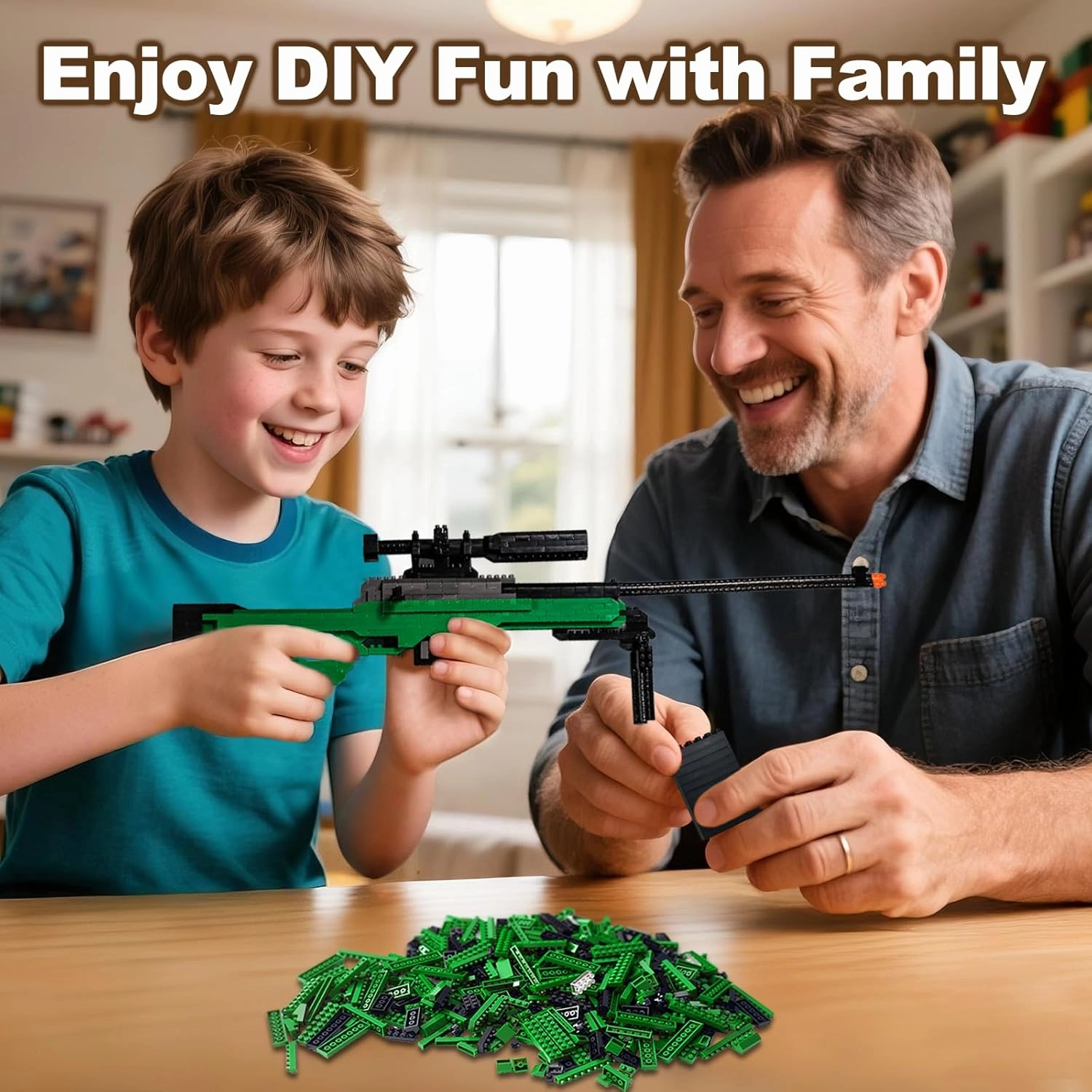 Building Blocks Gun Set 608 PCS Micro Bricks,1:3 AWM Model Gun, DIY Assembling Guns Building Toys for Age 14 ,Splicing Brick Gun Model Kit