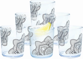 bzyoo BPA-Free Designed Dishwasher Safe 14 oz Plastic Tumbler Set which is Durable and Stackable Great For Parties, Anniversaries (6 PCS, Mandala Black)