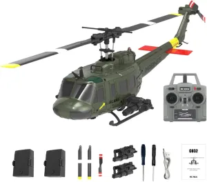 C032 RC Helicopter for Adults 1/48 Scale 2.4G 6CH Remote Control Helicopter Outdoor RC Aircraft Flying Model RTF Version Creative Gifts(Army Green,RTF Version Battery*2)