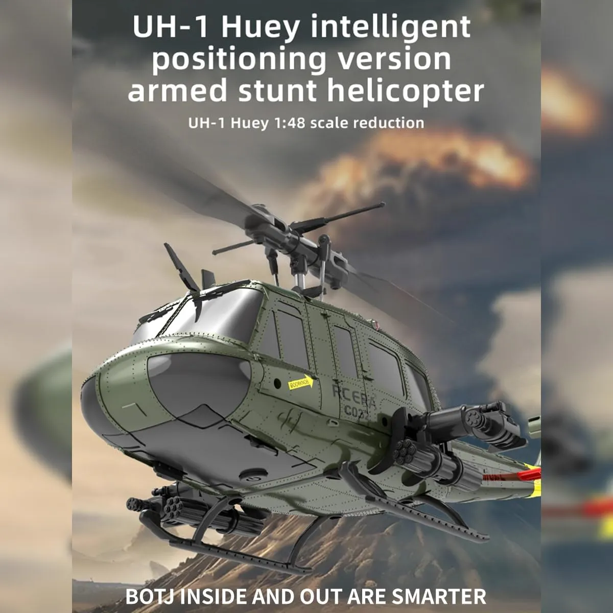 C032 RC Helicopter for Adults 1/48 Scale 2.4G 6CH Remote Control Helicopter Outdoor RC Aircraft Flying Model RTF Version Creative Gifts(Army Green,RTF Version Battery*2)
