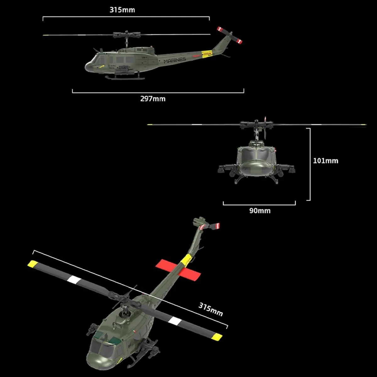 C032 RC Helicopter for Adults 1/48 Scale 2.4G 6CH Remote Control Helicopter Outdoor RC Aircraft Flying Model RTF Version Creative Gifts(Army Green,RTF Version Battery*2)