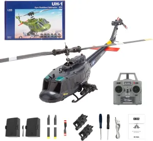 C032 RC Helicopter for Adults 1/48 Scale 2.4G 6CH Remote Control Helicopter Outdoor RC Aircraft Flying Model RTF Version Creative Gifts(Dark Blue,RTF Version Battery*2)