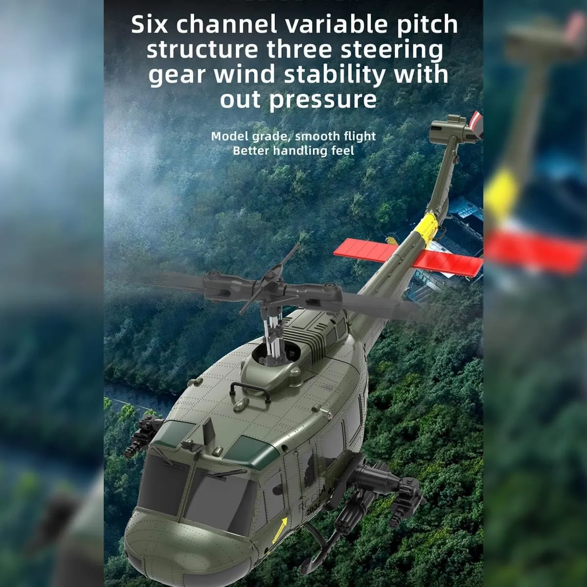 C032 UH-1 Huey RC Helicopter for Adults, 1/48 Scale 2.4G 6CH Flybarless Remote Control Military Helicopter, 3D Stunt Flight & High-Precision RC Airplane for Beginners