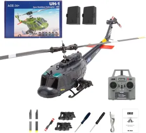 C032 UH-1 Huey RC Helicopter for Adults, 1/48 Scale 2.4G 6CH Flybarless Remote Control Military Helicopter, 3D Stunt Flight & High-Precision RC Airplane for Beginners