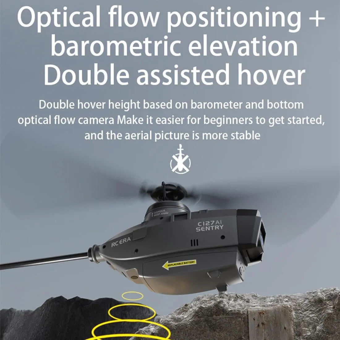 C127AI RC Helicopter with 1080P Camera, 2.4G 4CH Single-Rotor Brushless Scout Drone Model, 6-Axis Gyro Aircraft Model with Optical Flow Positioning (RTF Version/3 Battery)