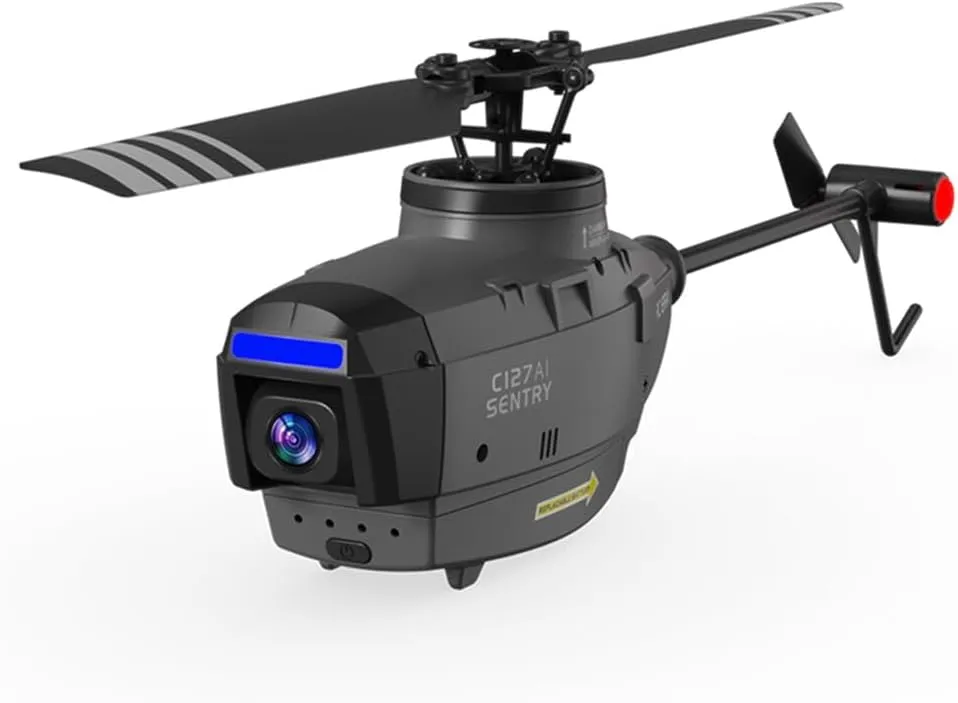 C127AI RC Helicopter with 1080P Camera, 2.4G 4CH Single-Rotor Brushless Scout Drone Model, 6-Axis Gyro Aircraft Model with Optical Flow Positioning (RTF Version/3 Battery)