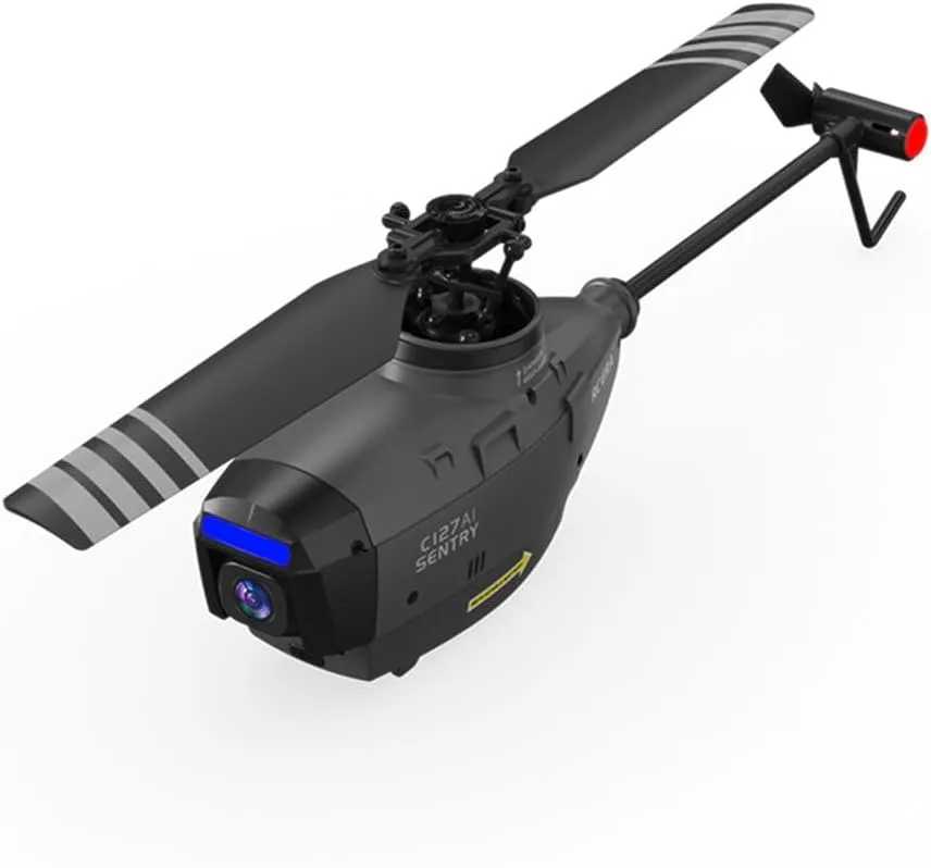 C127AI RC Helicopter with 1080P Camera, 2.4G 4CH Single-Rotor Brushless Scout Drone Model, 6-Axis Gyro Aircraft Model with Optical Flow Positioning (RTF Version/3 Battery)