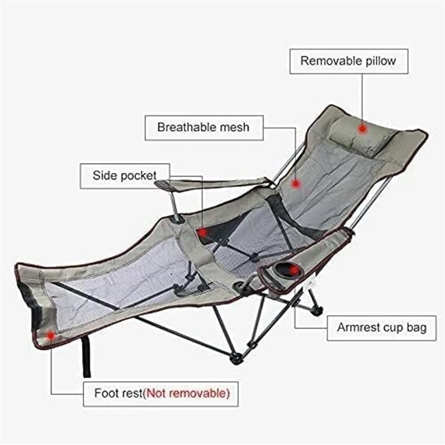 Camping Chair,Folding Camping Chair, Adjustable Backrest Ottoman Camping Recliner Picnic Beach Chair with Footrest Fishing Chair