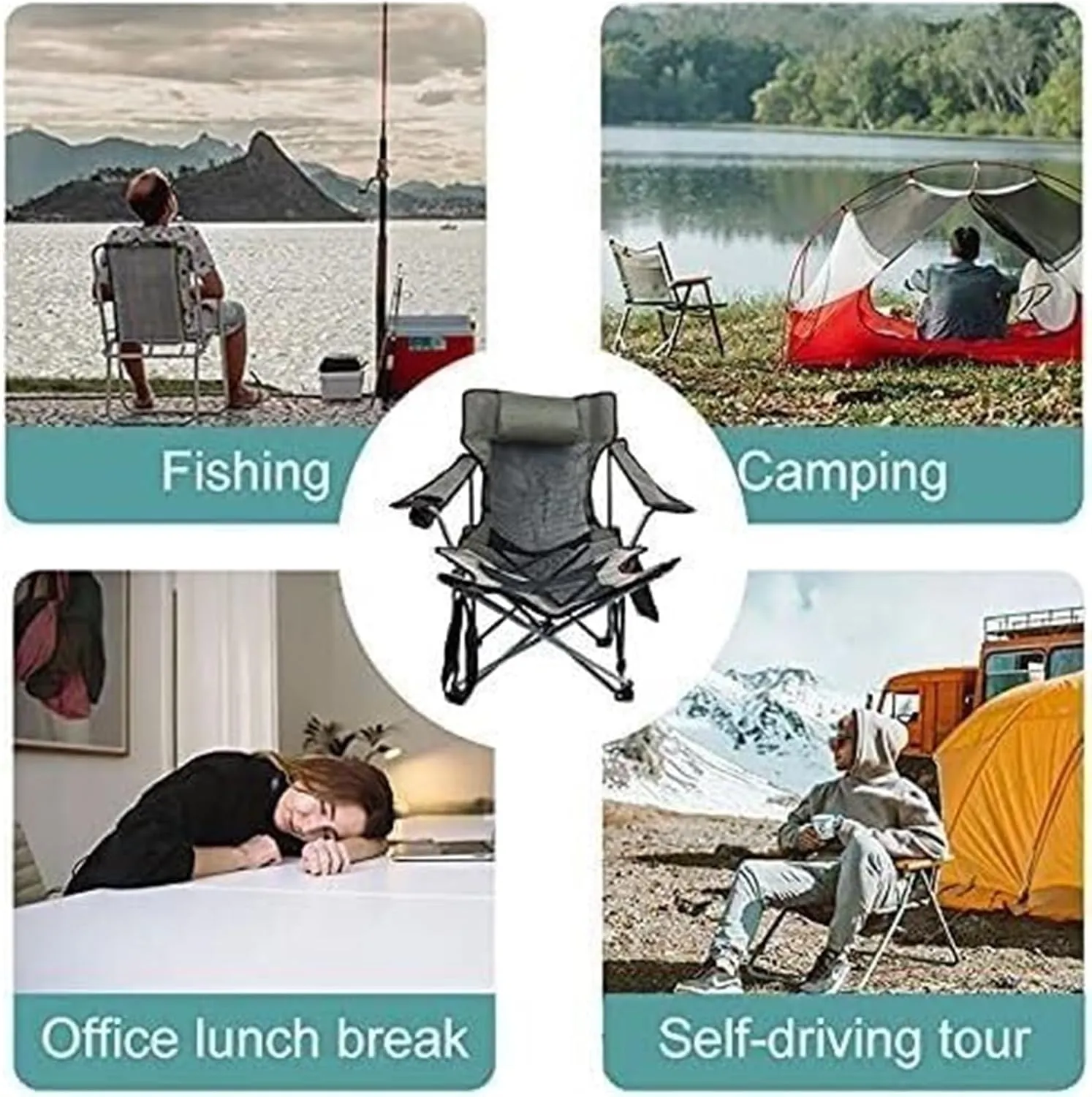 Camping Chair,Folding Camping Chair, Adjustable Backrest Ottoman Camping Recliner Picnic Beach Chair with Footrest Fishing Chair