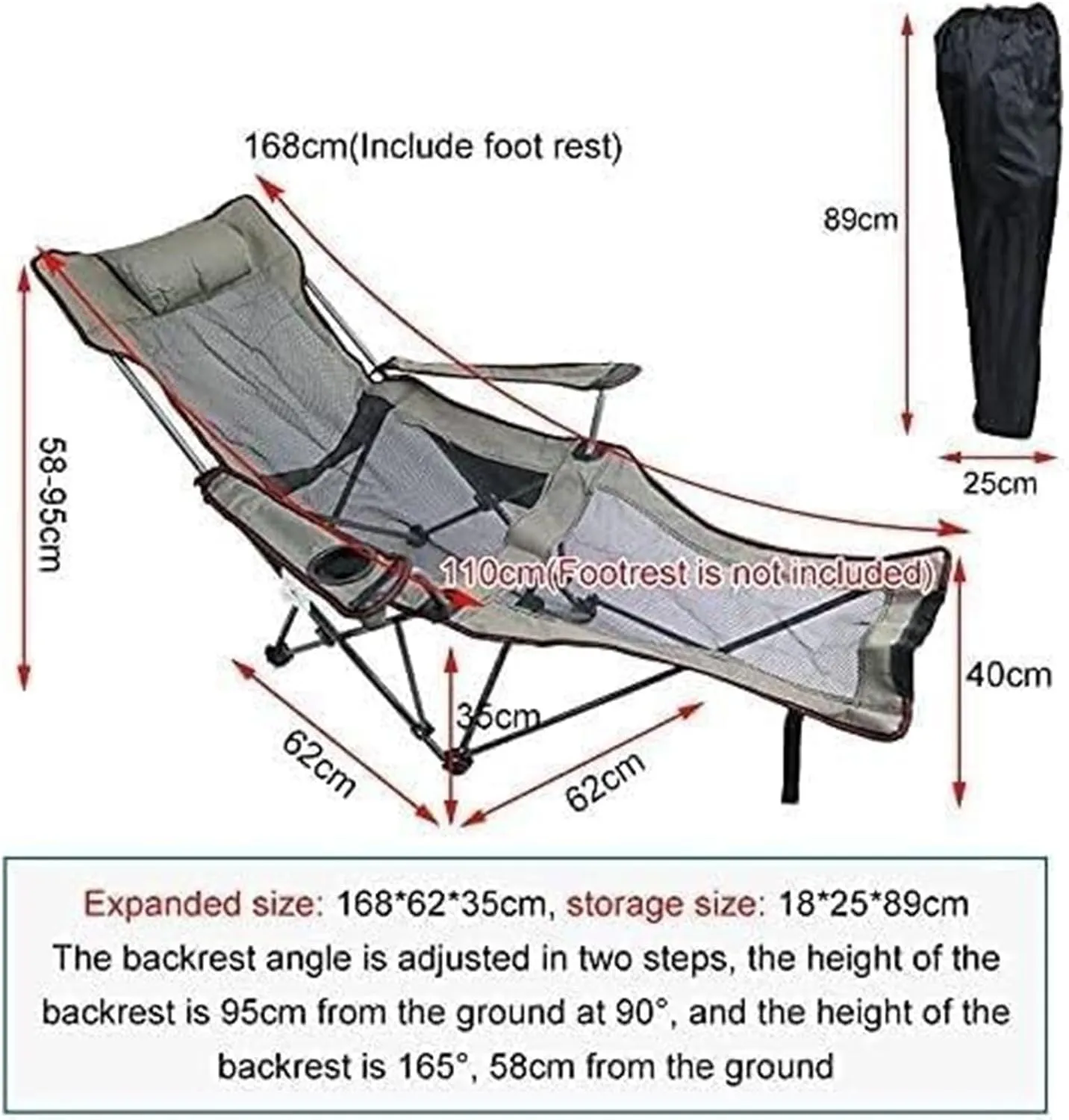 Camping Chair,Folding Camping Chair, Adjustable Backrest Ottoman Camping Recliner Picnic Beach Chair with Footrest Fishing Chair