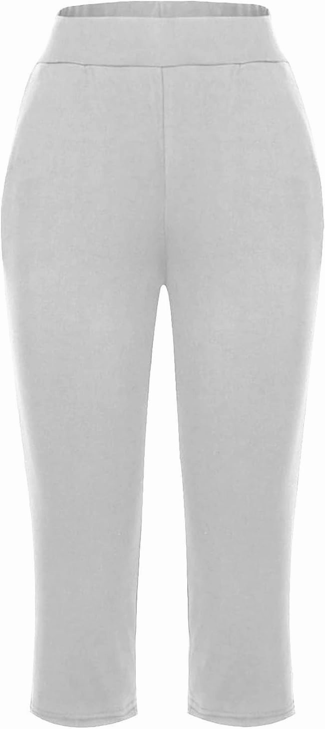 Capri Pants for Women Cotton Elastic High Waisted Stretch Lightweight Tummy Control Leggings Yoga Workout Gym Outfits