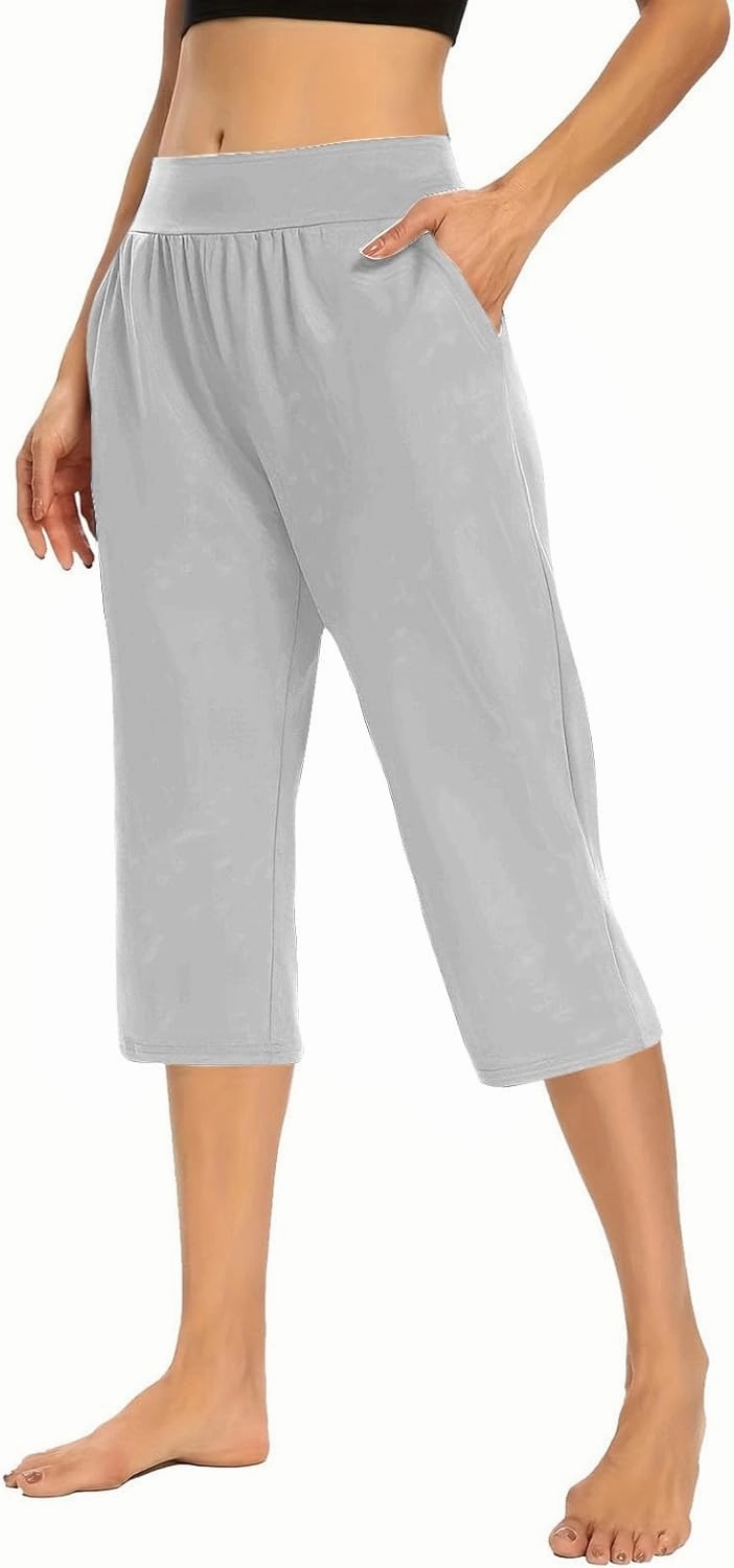 Capri Pants for Women Cotton Elastic High Waisted Stretch Lightweight Tummy Control Leggings Yoga Workout Gym Outfits