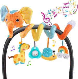 Car seat Hanging Toys, Baby Spiral Activity Plush Stroller Toys Baby Rattle Sensory Toys for Crib Mobile Bassinet with Music Box BB Squeaker Rattles, Infant Toys for 0 6 12 Months Gifts