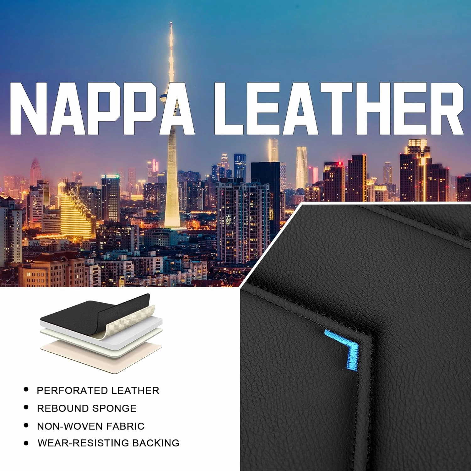 Car Seat Covers for Dodge Durango 2000-2025, Stylish Sport Seat Cover, Premium Nappa Leather Car Seat Cover. Automobile Seat Covers Sets.(Standard 2 Seats/Black Blue)