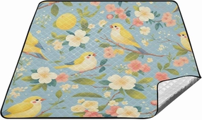 Cartoon Cute Yellow Birds Flowers Waterproof Picnic Basket Water Resistant Beach Outdoor Camping Mat for Ground Summer Gift Manta para Dia de Campo