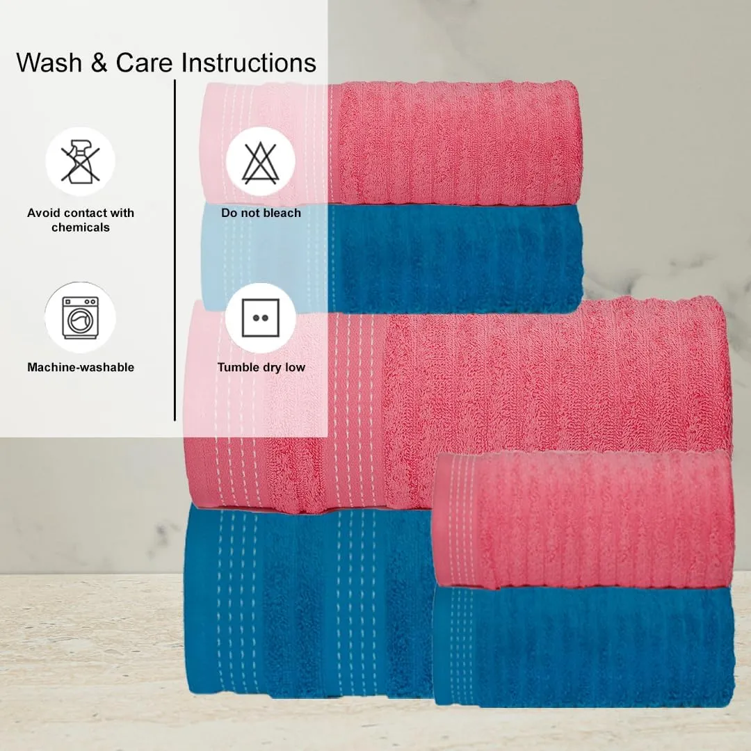 CASA COPENHAGEN Elegance Collection Towels 550 GSM 2 Bath Towel 2 Hand Towel 2 Washcloths, Super Soft Egyptian Cotton 6 Towels Set for Bathroom, Kitchen & Shower - Teal   Pink