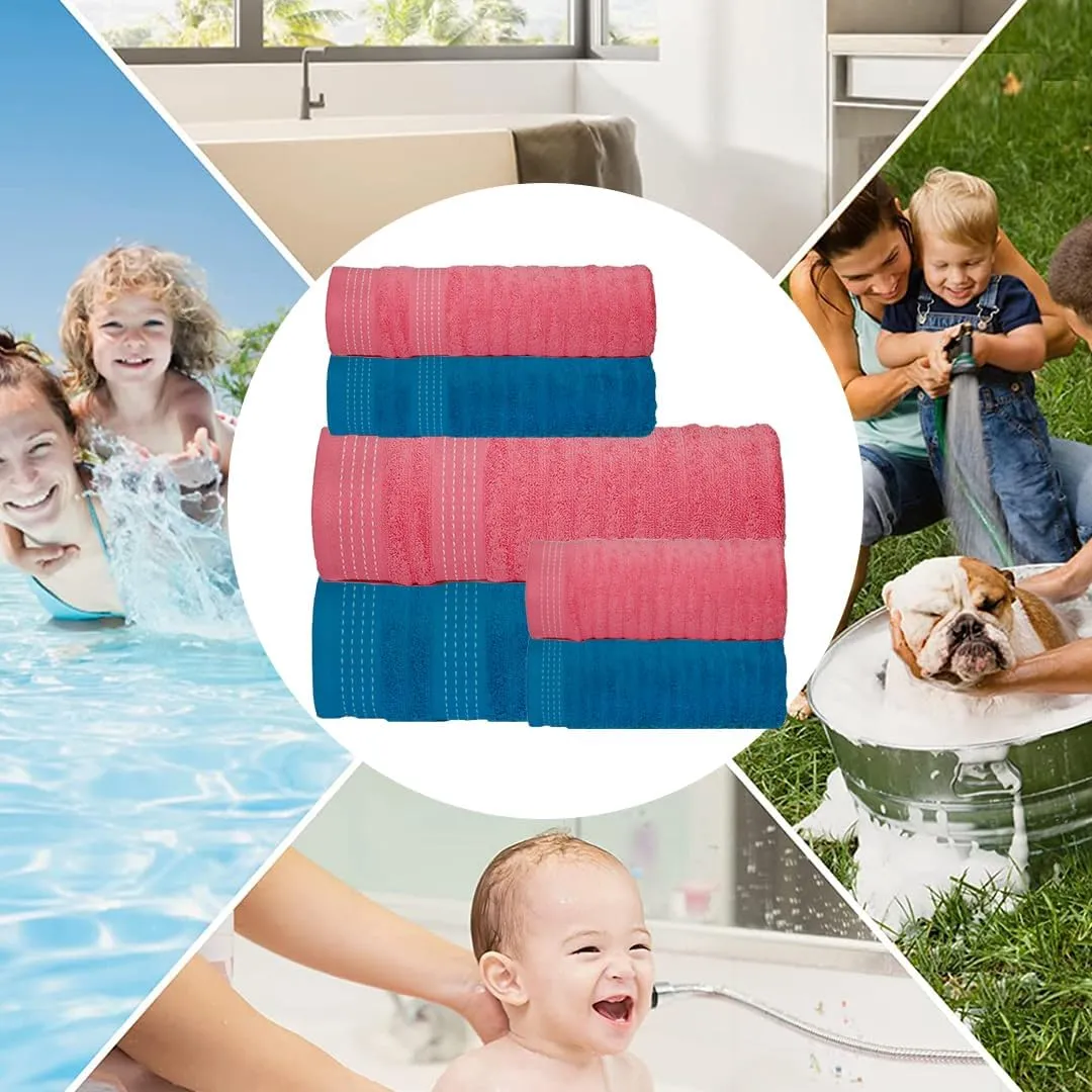 CASA COPENHAGEN Elegance Collection Towels 550 GSM 2 Bath Towel 2 Hand Towel 2 Washcloths, Super Soft Egyptian Cotton 6 Towels Set for Bathroom, Kitchen & Shower - Teal   Pink
