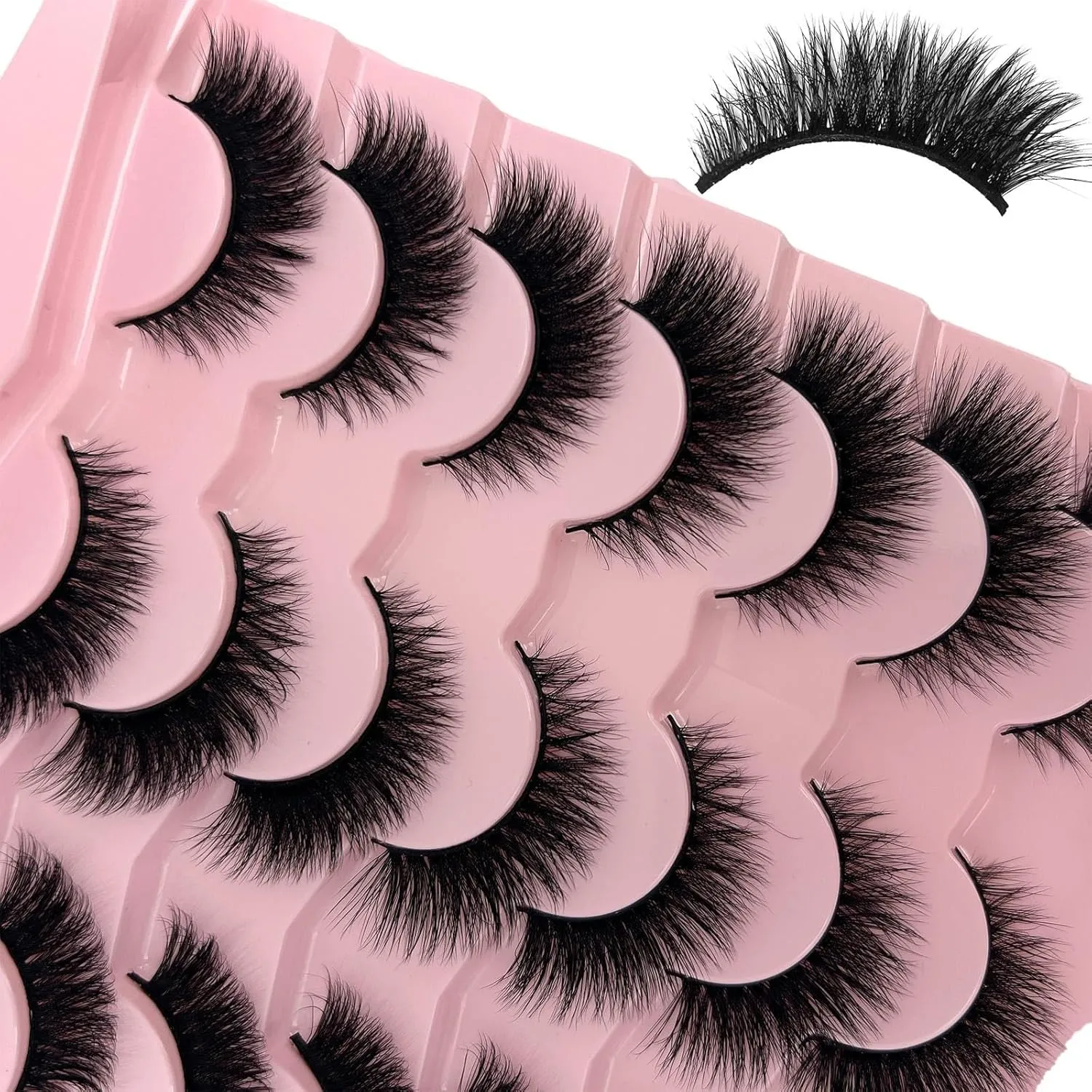 Cat Eye Lashes Natural Look Short Fluffy 16mm Faux Mink Full Strip Lashes Pack 3D C Curl Volume Fox Eye False Eyelashes 14 Pairs(19)