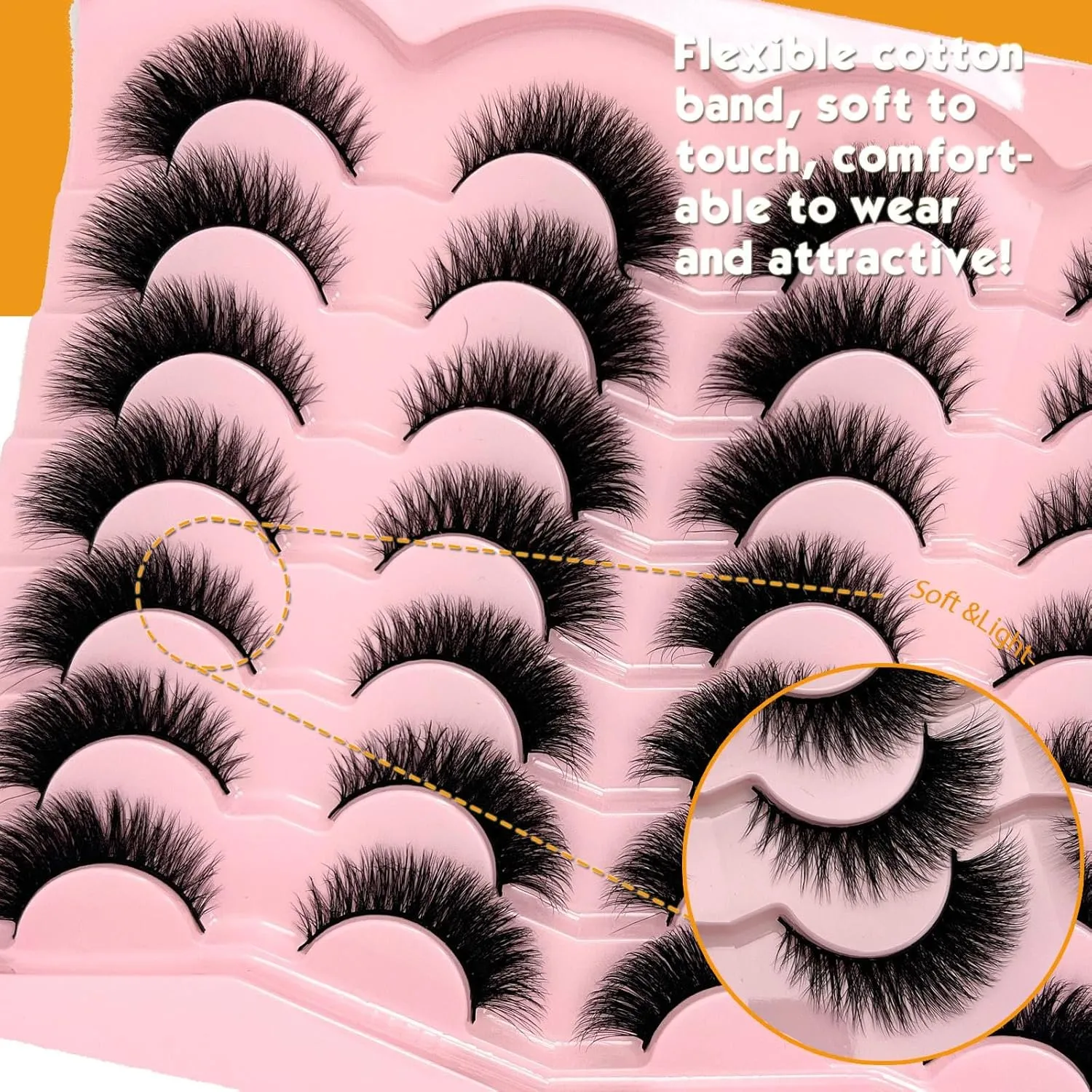 Cat Eye Lashes Natural Look Short Fluffy 16mm Faux Mink Full Strip Lashes Pack 3D C Curl Volume Fox Eye False Eyelashes 14 Pairs(19)