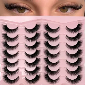 Cat Eye Lashes Natural Look Short Fluffy 16mm Faux Mink Full Strip Lashes Pack 3D C Curl Volume Fox Eye False Eyelashes 14 Pairs(19)