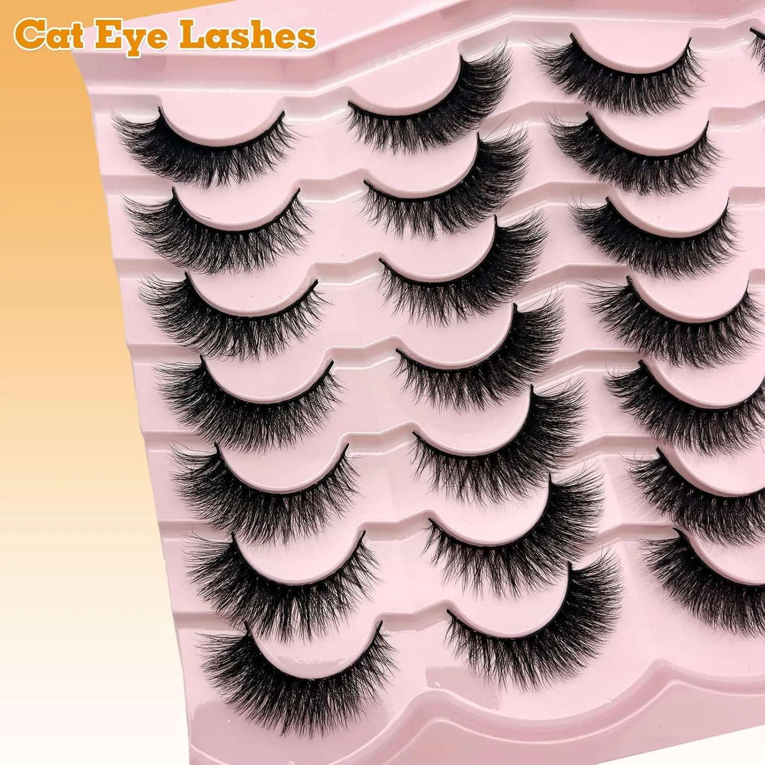 Cat Eye Lashes Natural Look Short Fluffy 16mm Faux Mink Full Strip Lashes Pack 3D C Curl Volume Fox Eye False Eyelashes 14 Pairs(19)