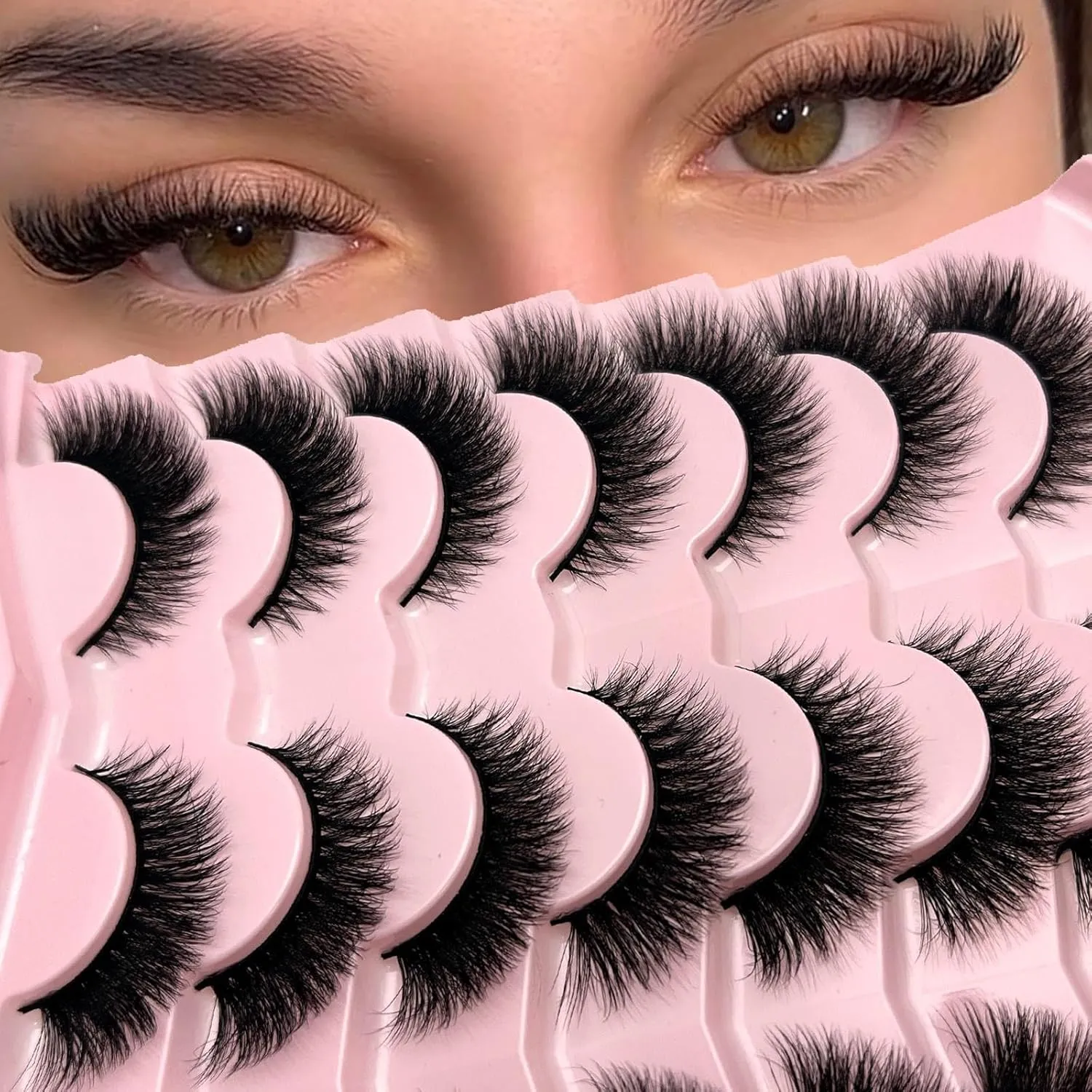 Cat Eye Lashes Natural Look Short Fluffy 16mm Faux Mink Full Strip Lashes Pack 3D C Curl Volume Fox Eye False Eyelashes 14 Pairs(19)