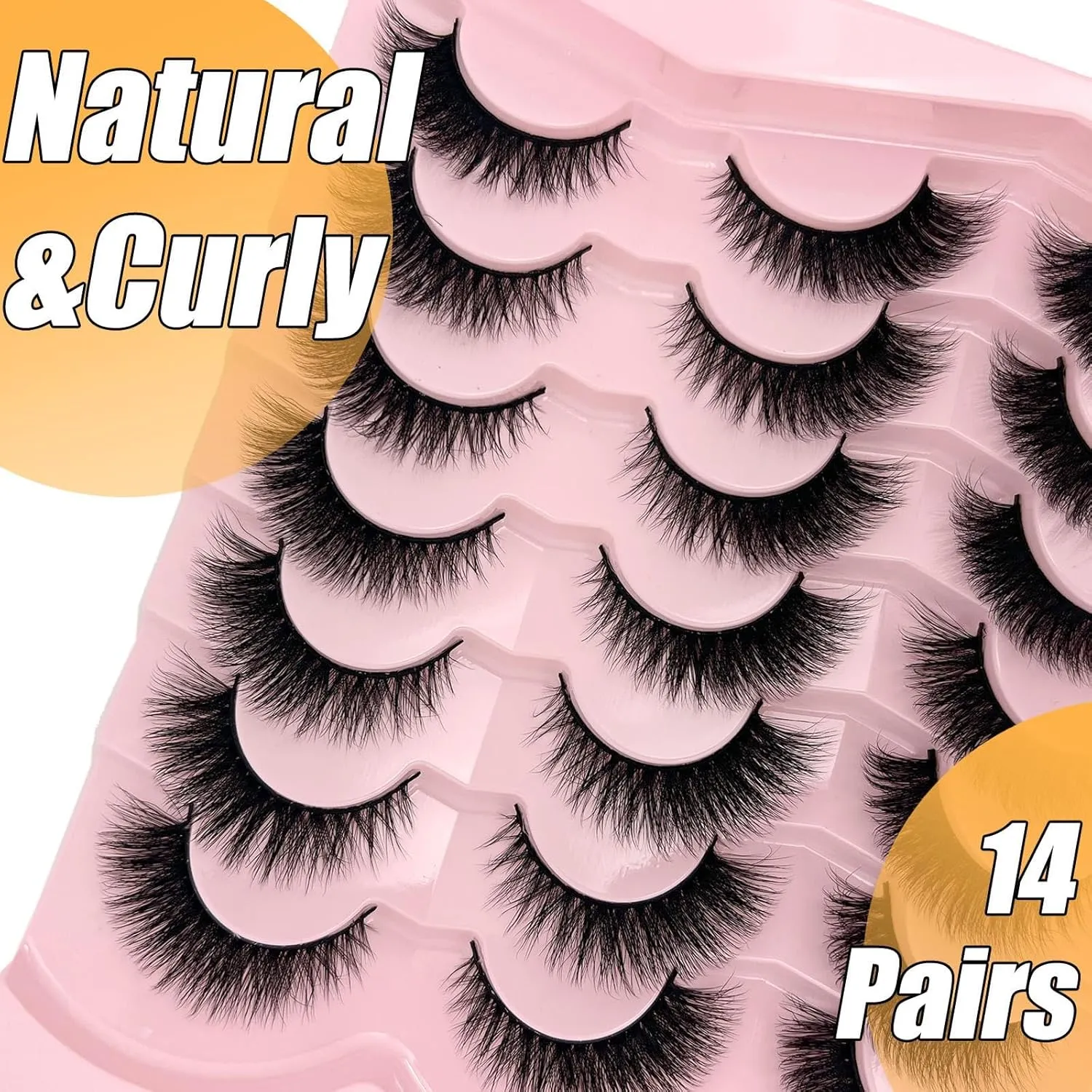 Cat Eye Lashes Natural Look Short Fluffy 16mm Faux Mink Full Strip Lashes Pack 3D C Curl Volume Fox Eye False Eyelashes 14 Pairs(19)