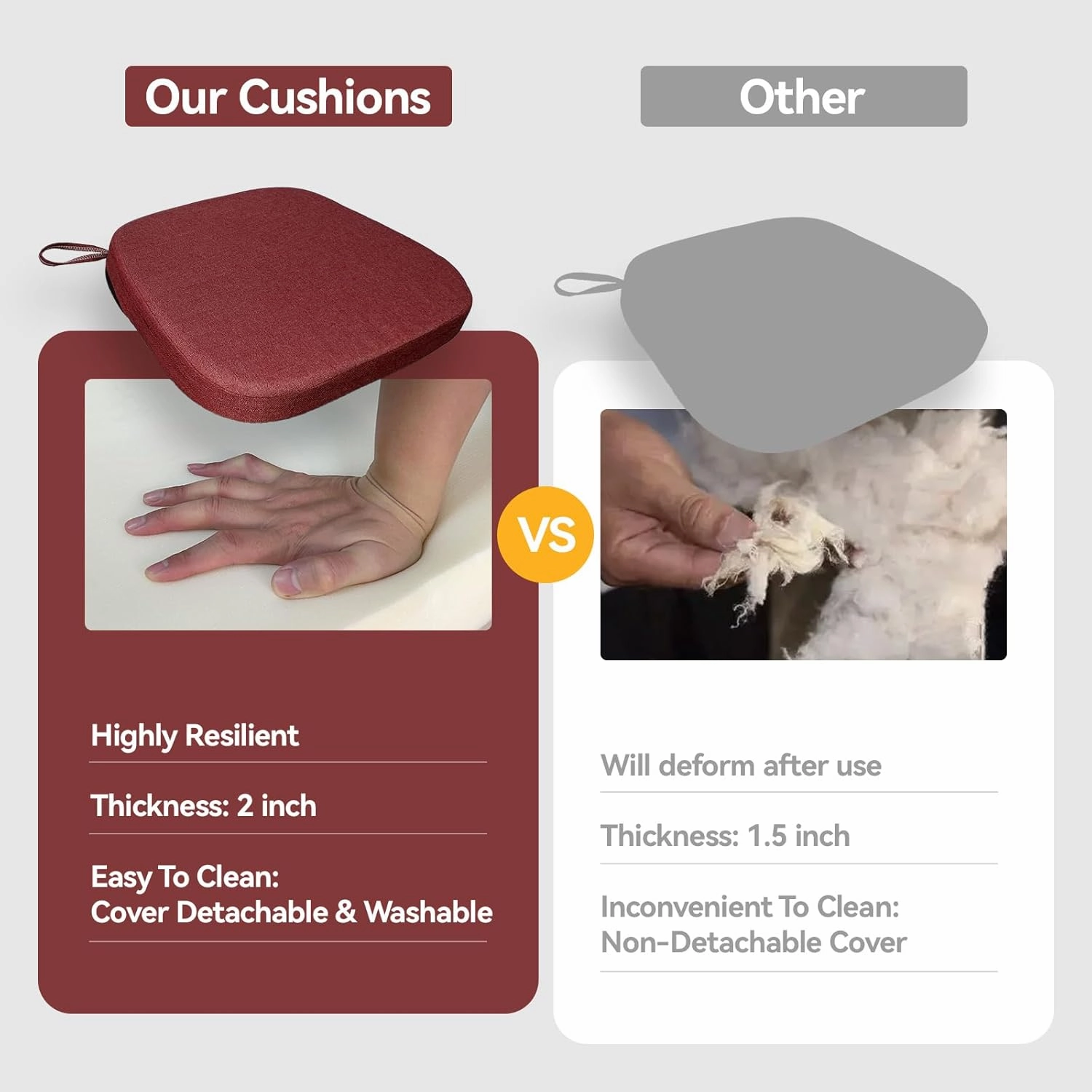 Chair Cushion with Ties for Dining Chairs Memory Foam Thick Kitchen Chair Pad 17" x 16.5" x 2"Set of 4,with Machine Washable Cover Seat with Zipper Indoor Chair for Room,Office etc-Wine Red