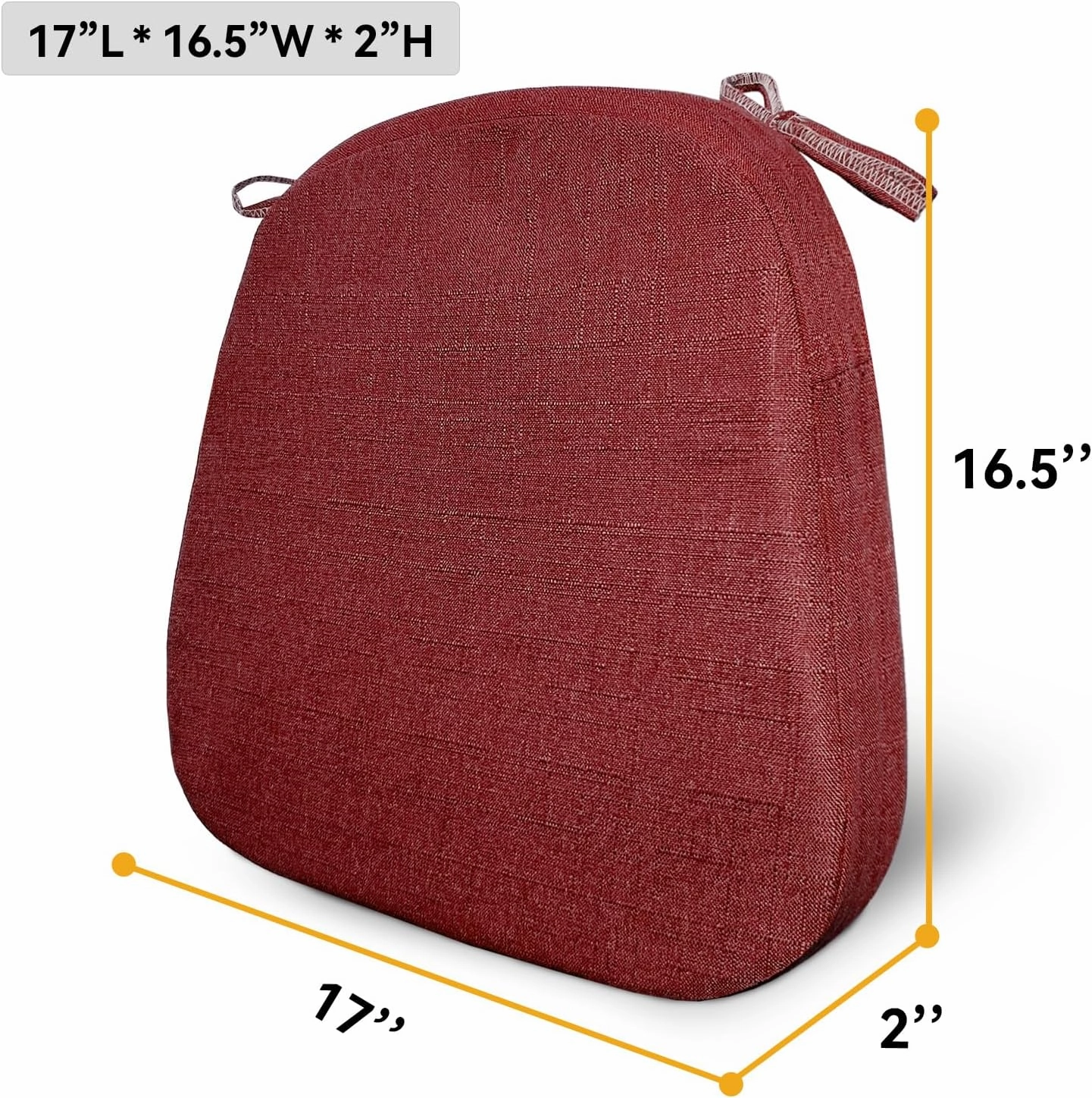 Chair Cushion with Ties for Dining Chairs Memory Foam Thick Kitchen Chair Pad 17" x 16.5" x 2"Set of 4,with Machine Washable Cover Seat with Zipper Indoor Chair for Room,Office etc-Wine Red