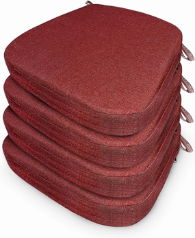 Chair Cushion with Ties for Dining Chairs Memory Foam Thick Kitchen Chair Pad 17" x 16.5" x 2"Set of 4,with Machine Washable Cover Seat with Zipper Indoor Chair for Room,Office etc-Wine Red