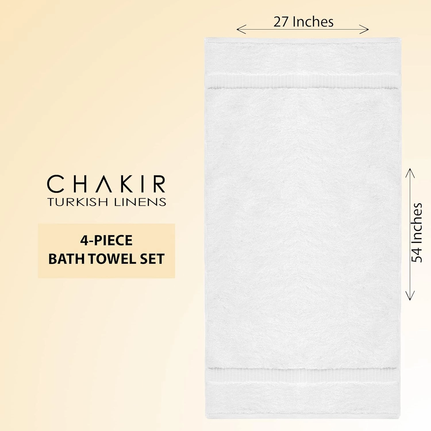 Chakir Turkish Linens 100% Cotton Premium Turkish Towels for Bathroom | 27'' x 54'' (4-Piece Bath Towels - White)